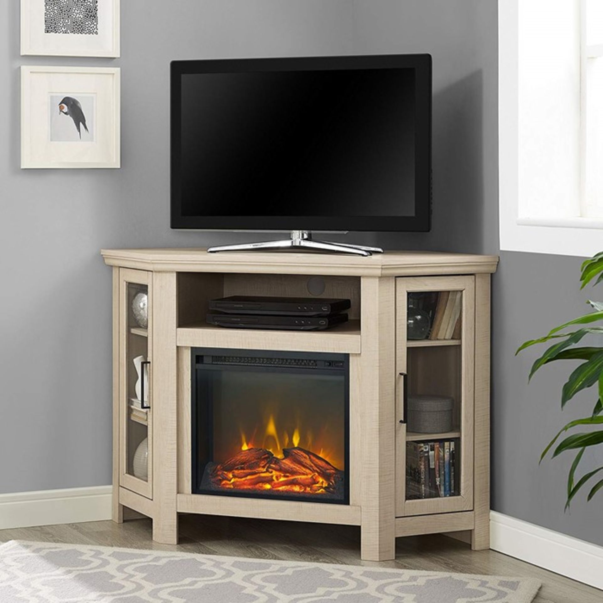 1 GRADE A BOXED WOOD CORNER FIREPLACE TV STAND - MPLE - W48FPCRMP-UK / SIZE 48" / RRP £339.99 (