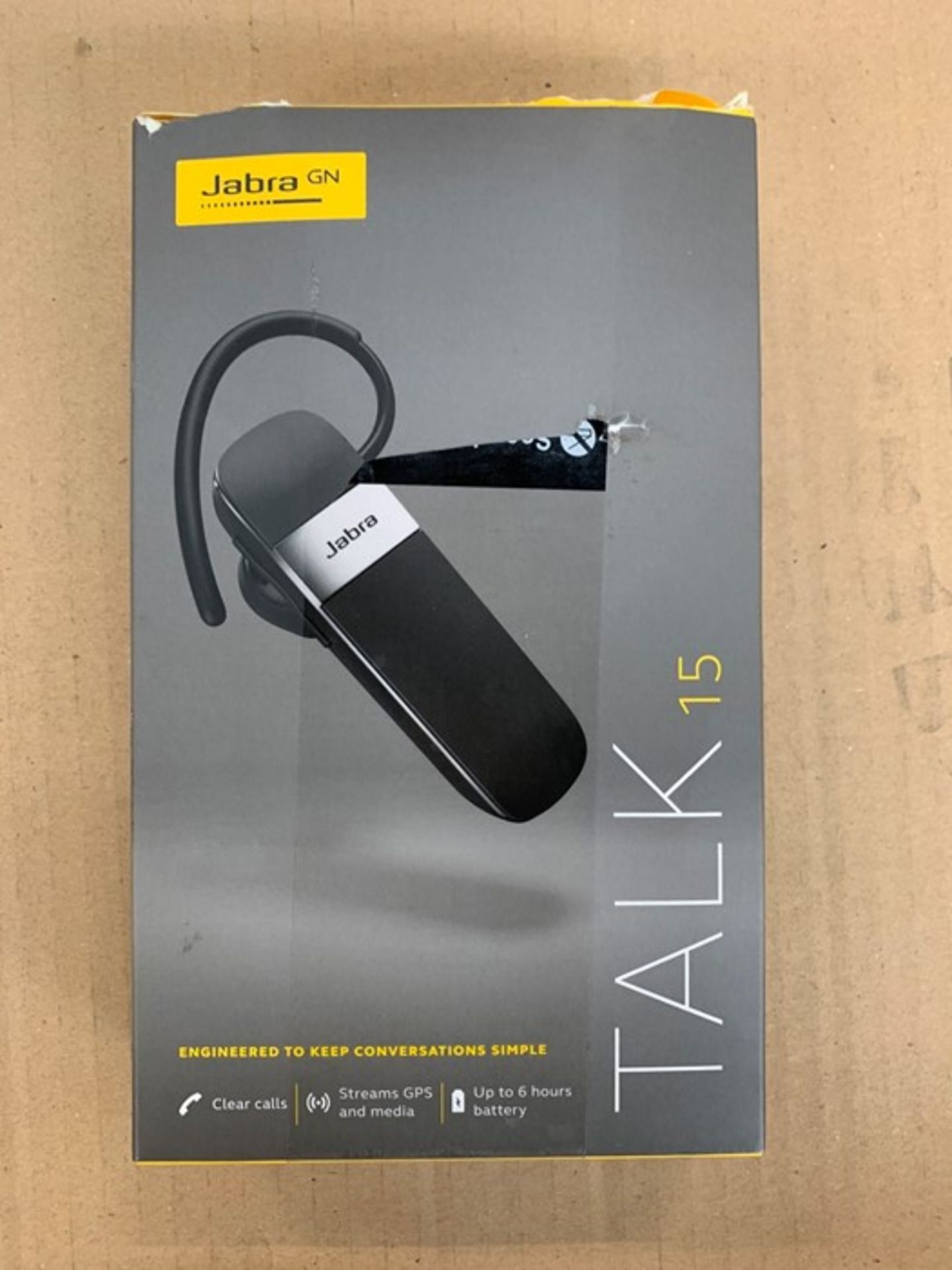 1 BOXED JABRA TALK 15 BLUETOOTH IN CAR HEADSET IN BLACK / BL - 6469 (PUBLIC VIEWING AVAILABLE)