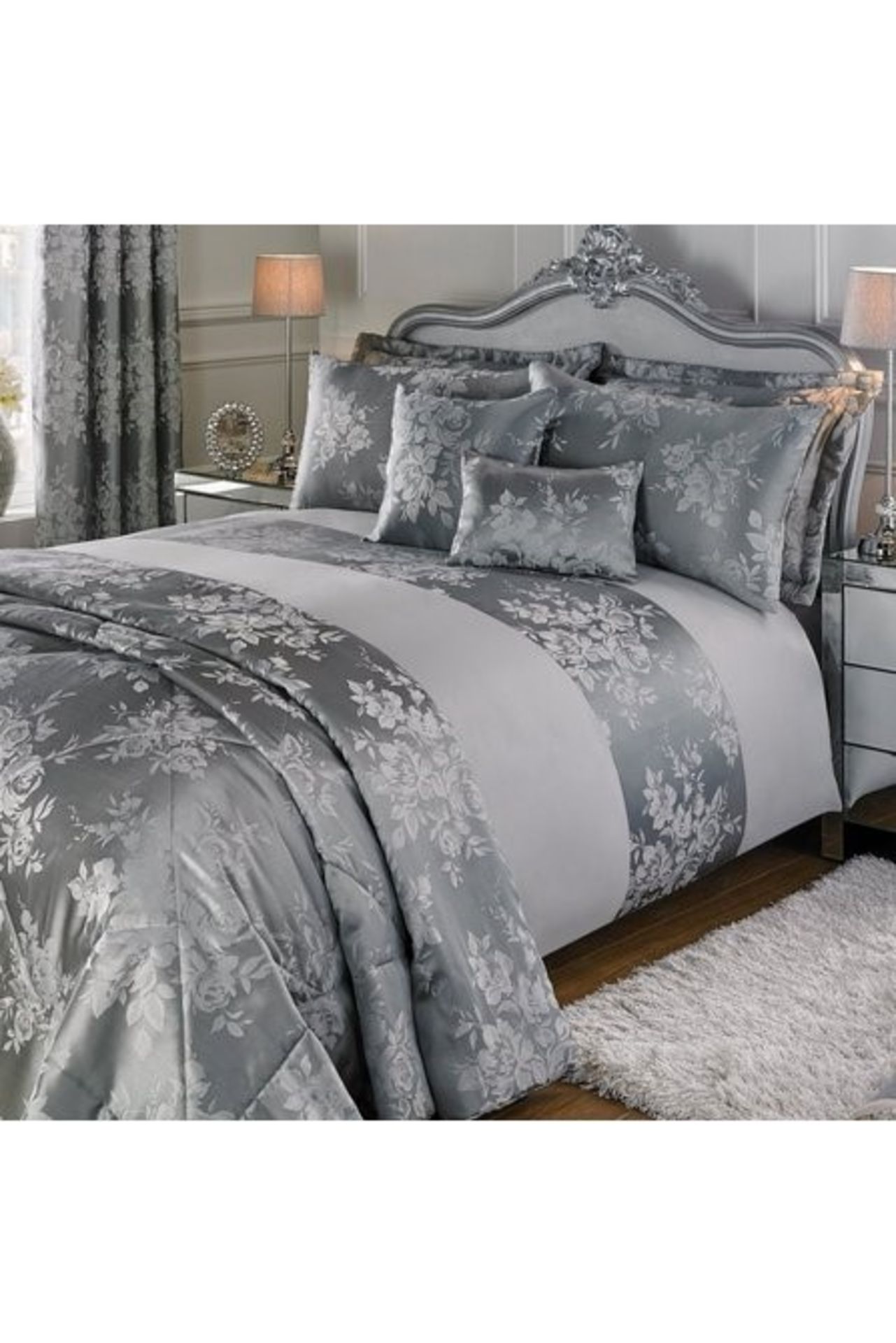 1 BAGGED SOFIA JACQUARD FULL BEDROOM ENSEMBLE IN GREY / KING SIZE (PUBLIC VIEWING AVAILABLE)