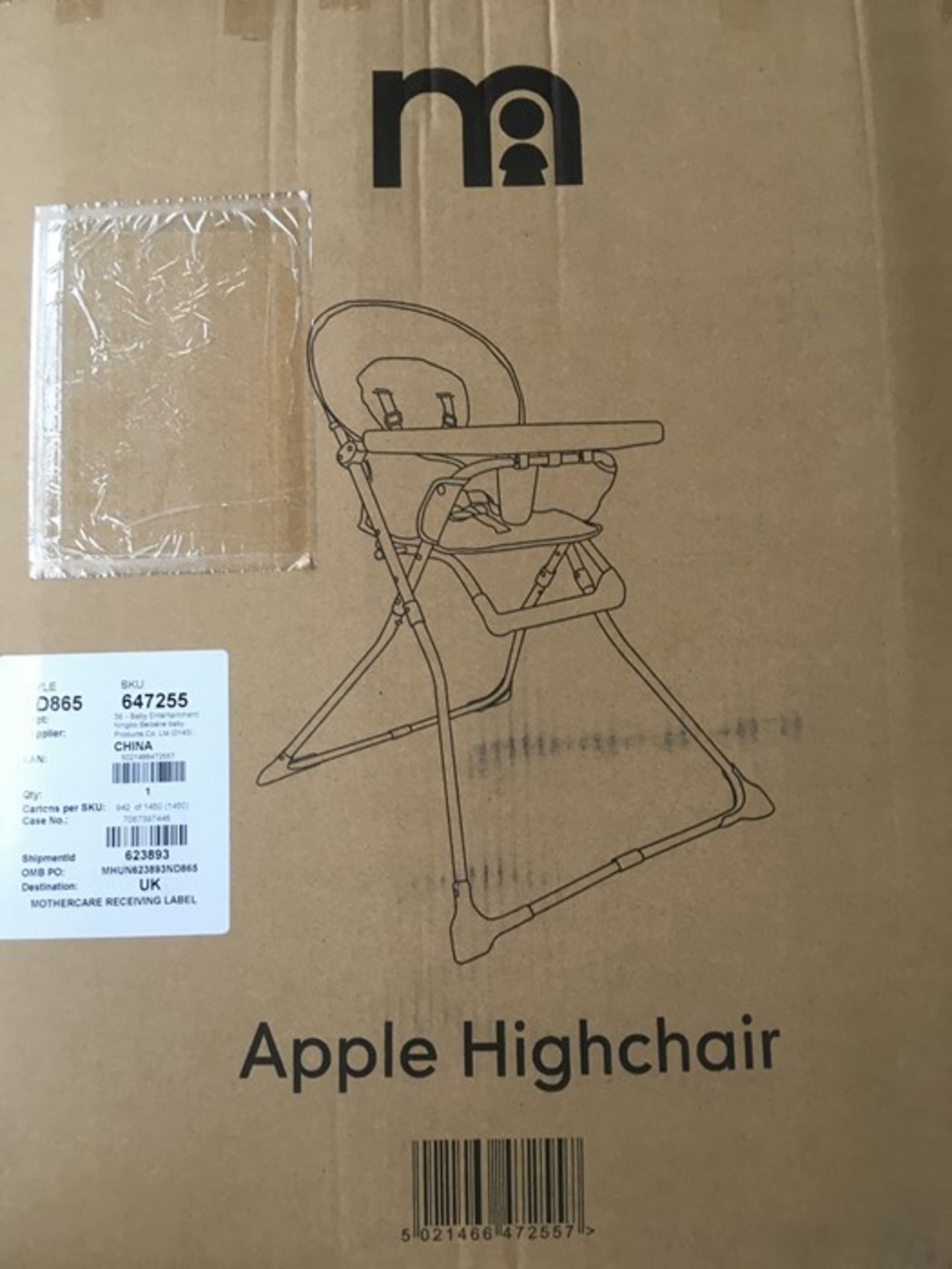 1 BOXED APPLE HIGH CHAIR / RRP £80.00 (PUBLIC VIEWING AVAILABLE)