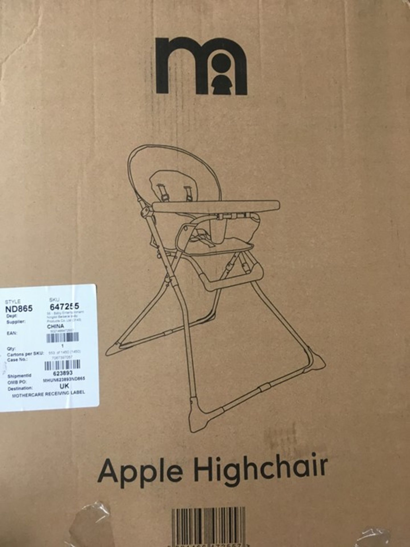 1 BOXED APPLE HIGH CHAIR / RRP £80.00 (PUBLIC VIEWING AVAILABLE)