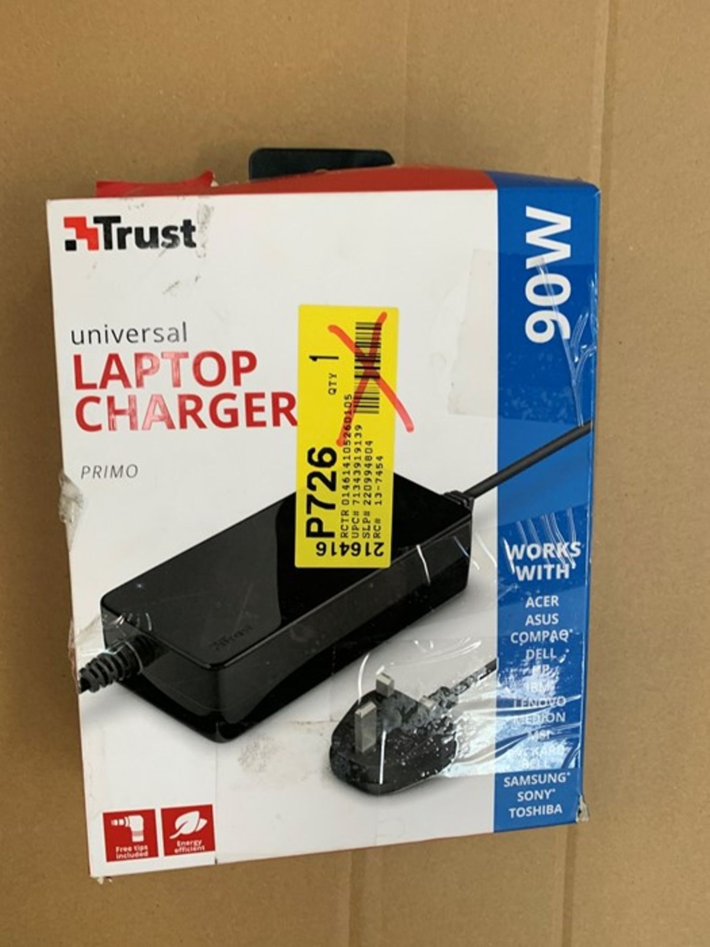1 BOXED TRUST 13139 PRIMO UNIVERSAL LAPTOP CHARGER 90W / BL - 6416 (PUBLIC VIEWING AVAILABLE)
