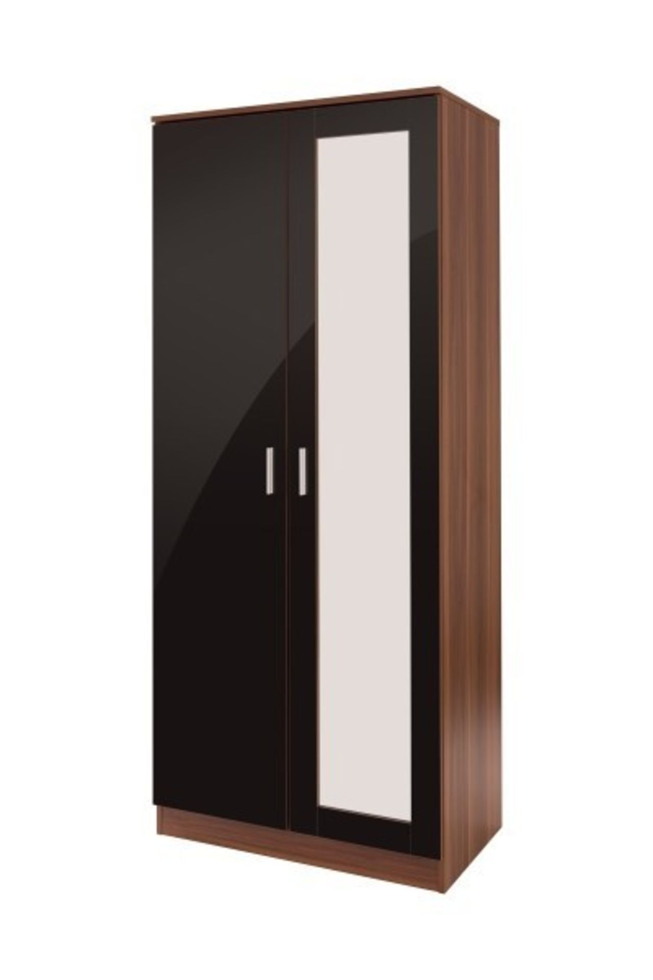 1 BOXED OTTOWA 2 DOOR WARDROBE WITH MIRROR IN BLACK WALNUT (PUBLIC VIEWING AVAILABLE)