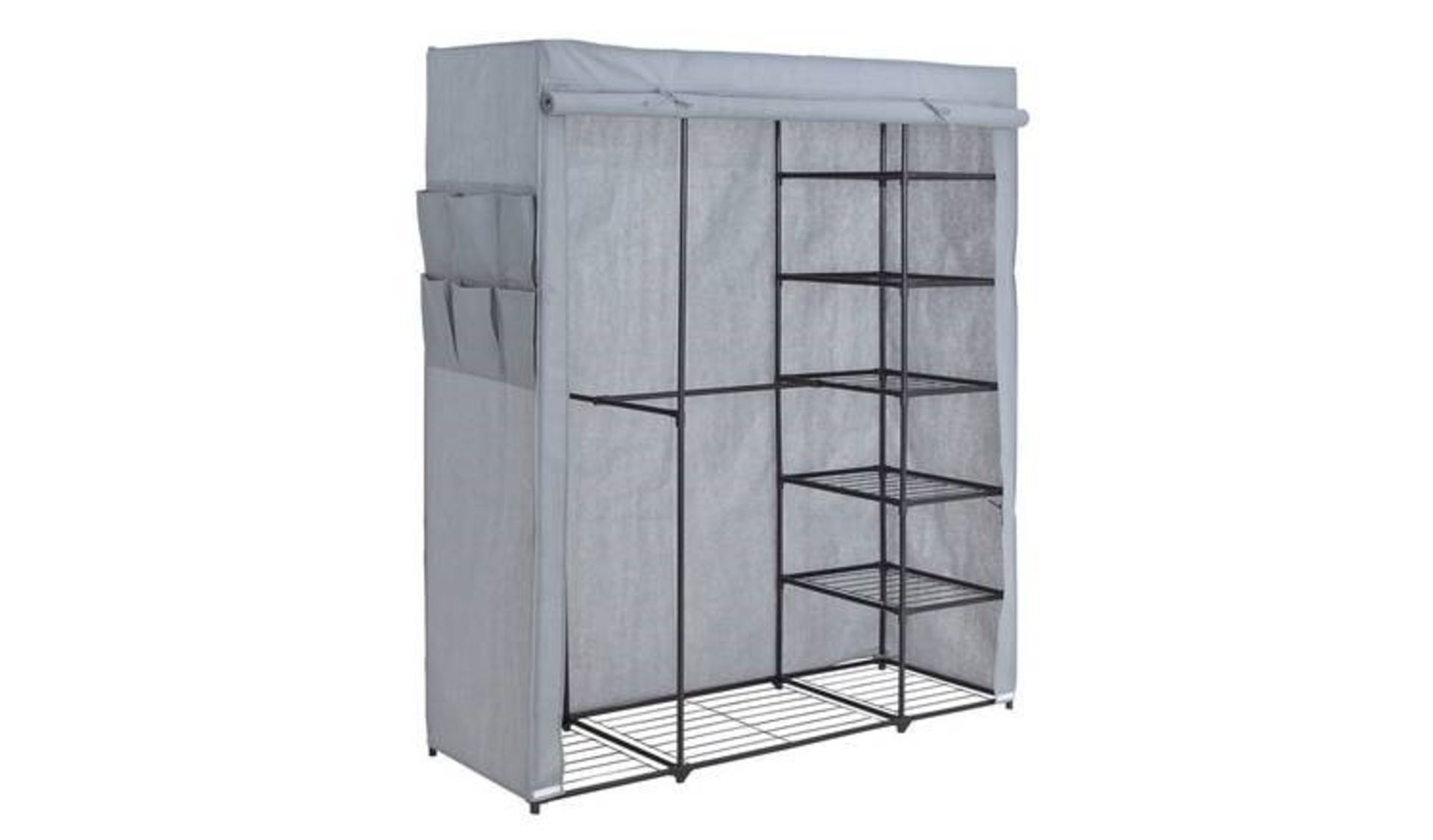 1 BOXED METAL FRAMED FABRIC WARDROBE / RRP £55.00 (PUBLIC VIEWING AVAILABLE)