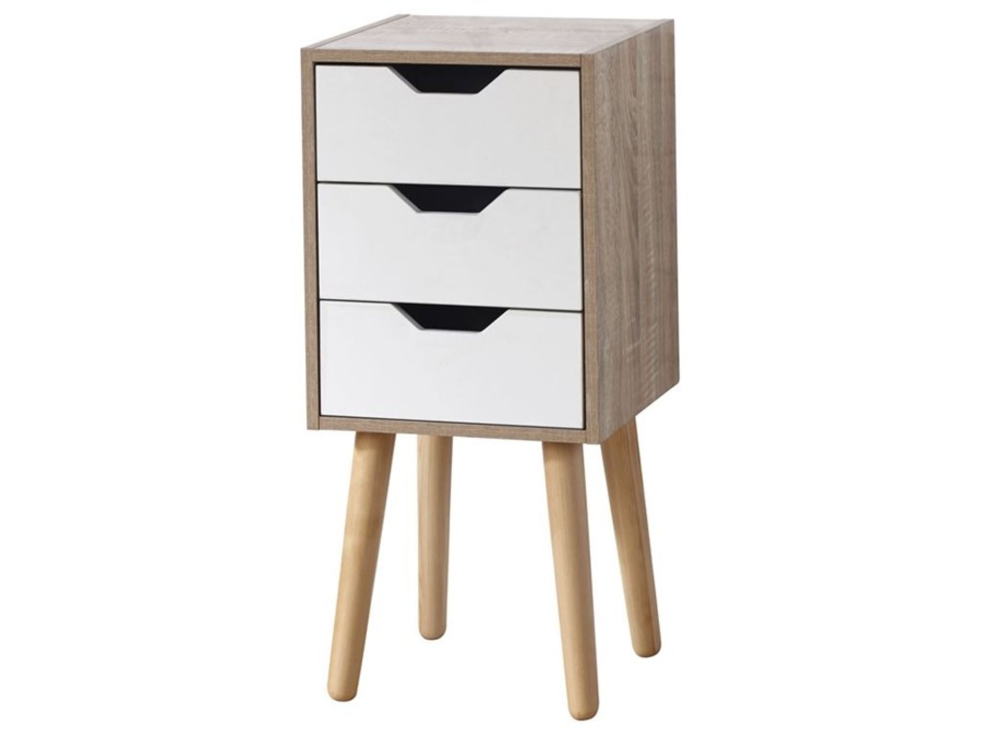 1 BOXED STOCKHOLM 3 DRAWER SLIM CHEST IN WHITE AND OAK (PUBLIC VIEWING AVAILABLE)