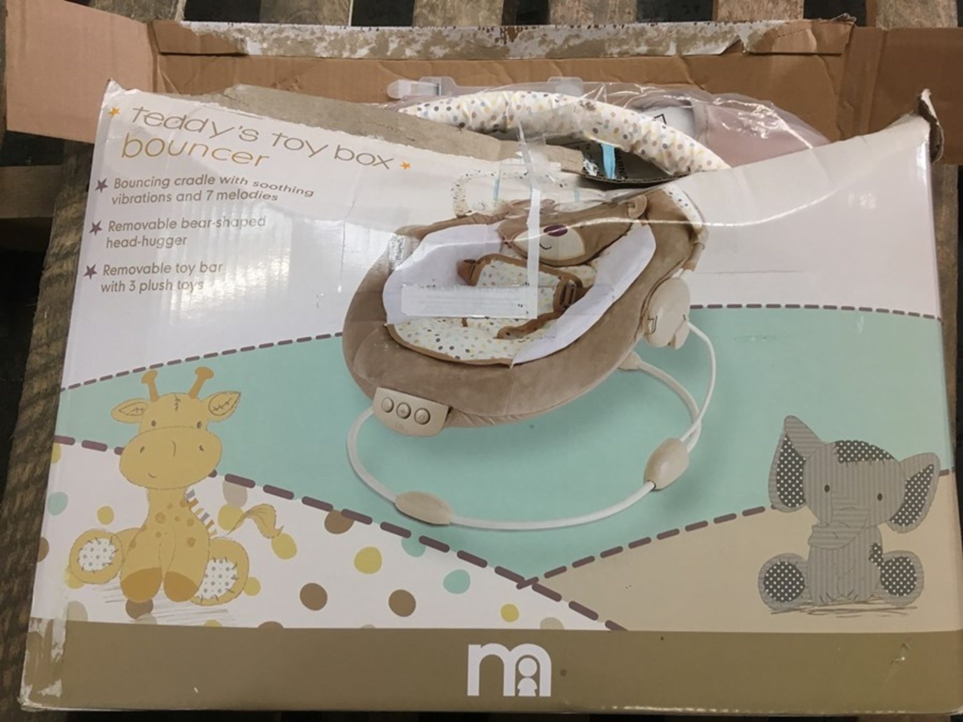 1 BOXED MOTHERCARE BABY BOUNCER - TEDDY'S TOY BOX / RRP £60.00 (PUBLIC VIEWING AVAILABLE)