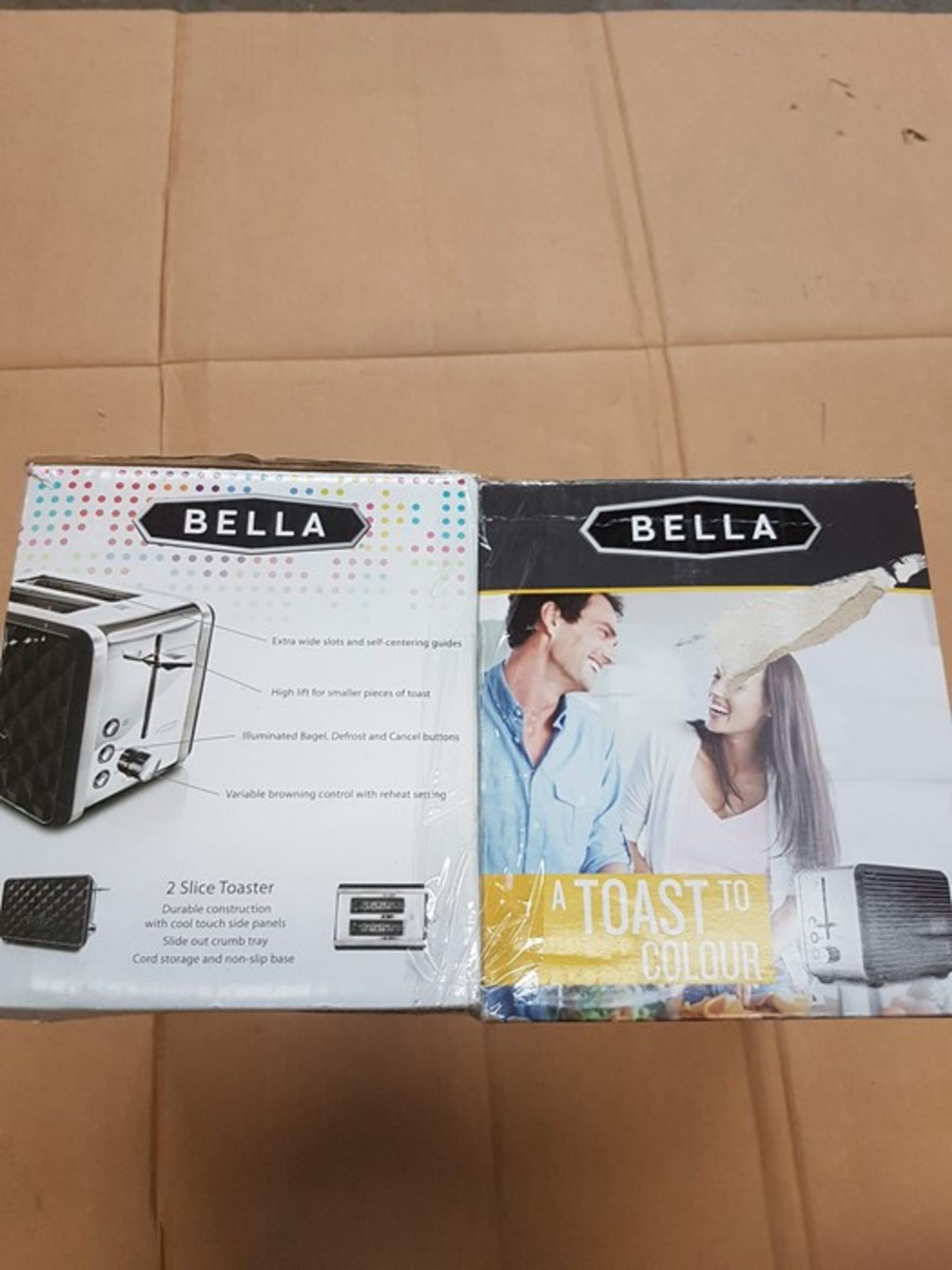 1 LOT TO CONTAIN 2 BOXED AND UNTESTED BELLA TOASTERS / RRP £39.98 (PUBLIC VIEWING AVAILABLE)