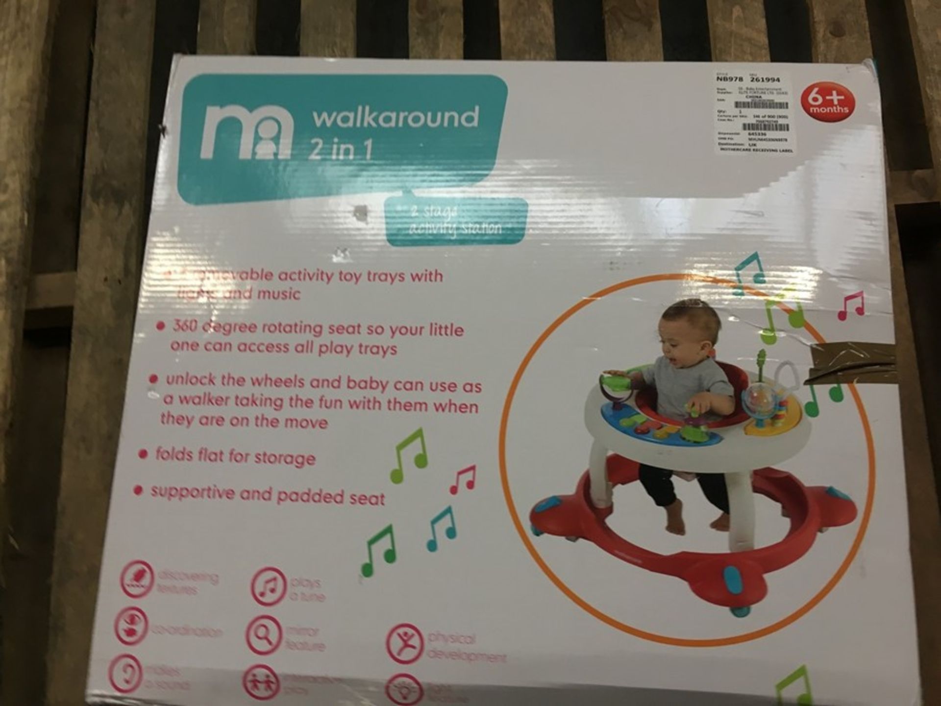 1 BOXED MOTHERCARE WALK AROUND 2 IN 1 WALKER / RRP £80.00 (PUBLIC VIEWING AVAILABLE)