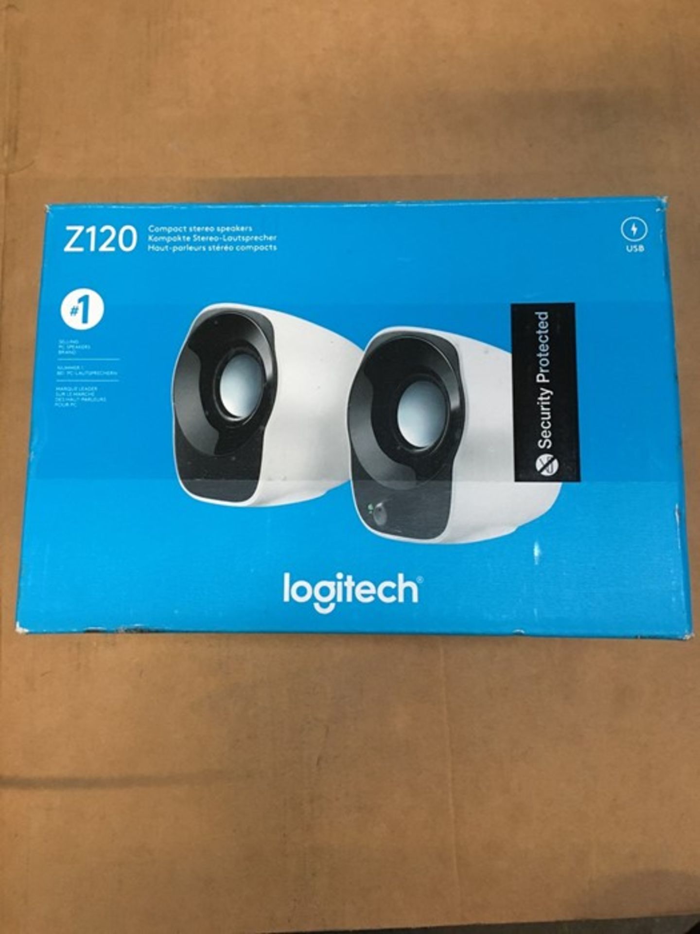 1 BOXED LOGITECH Z120 SPEAKER IN WHITE / BL - 7812 (PUBLIC VIEWING AVAILABLE)