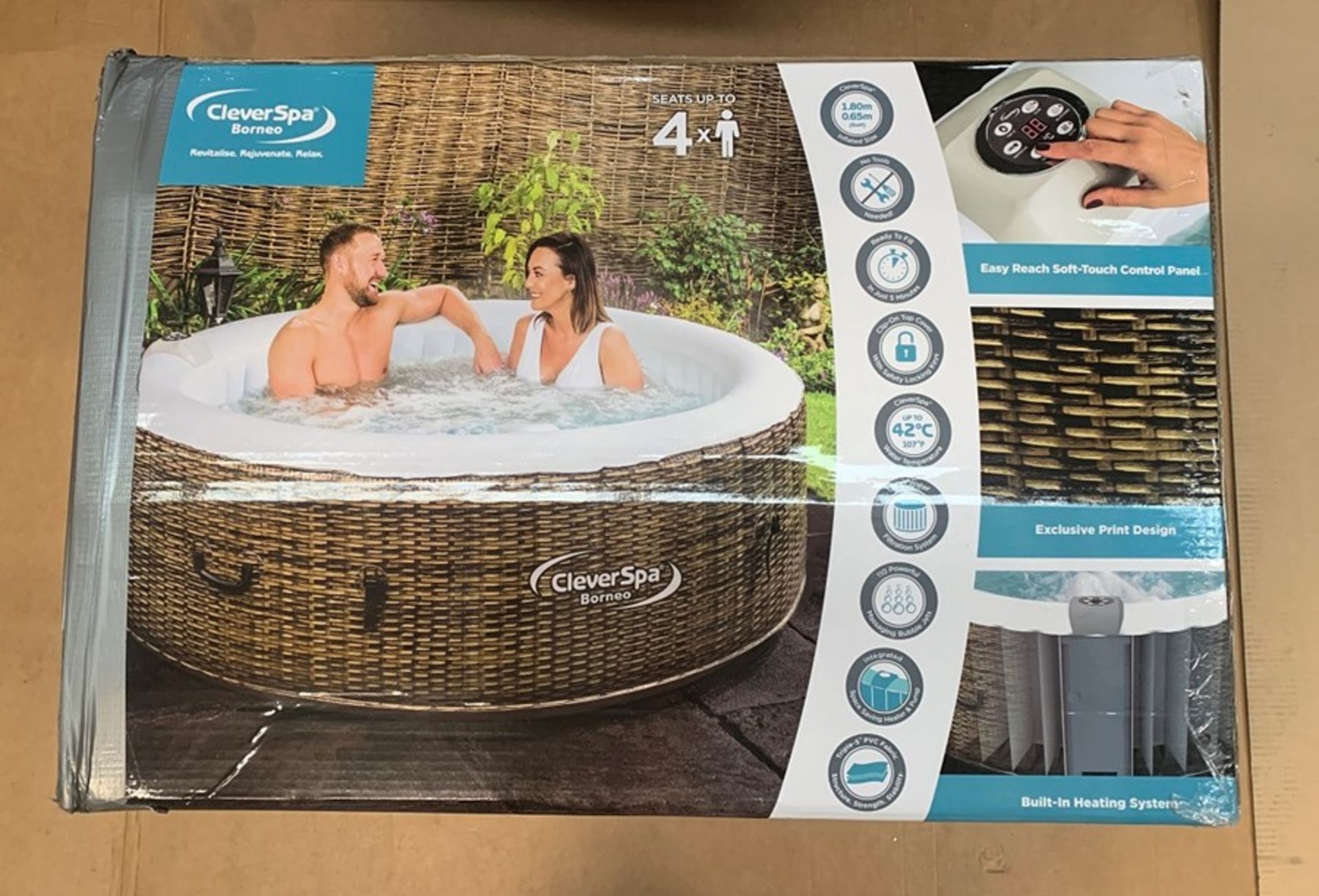 1 BOXED CLEVERSPA BORNEO 4 PERSON INFLATABLE SPA / BL - 7568 / RRP £300.00 (PUBLIC VIEWING