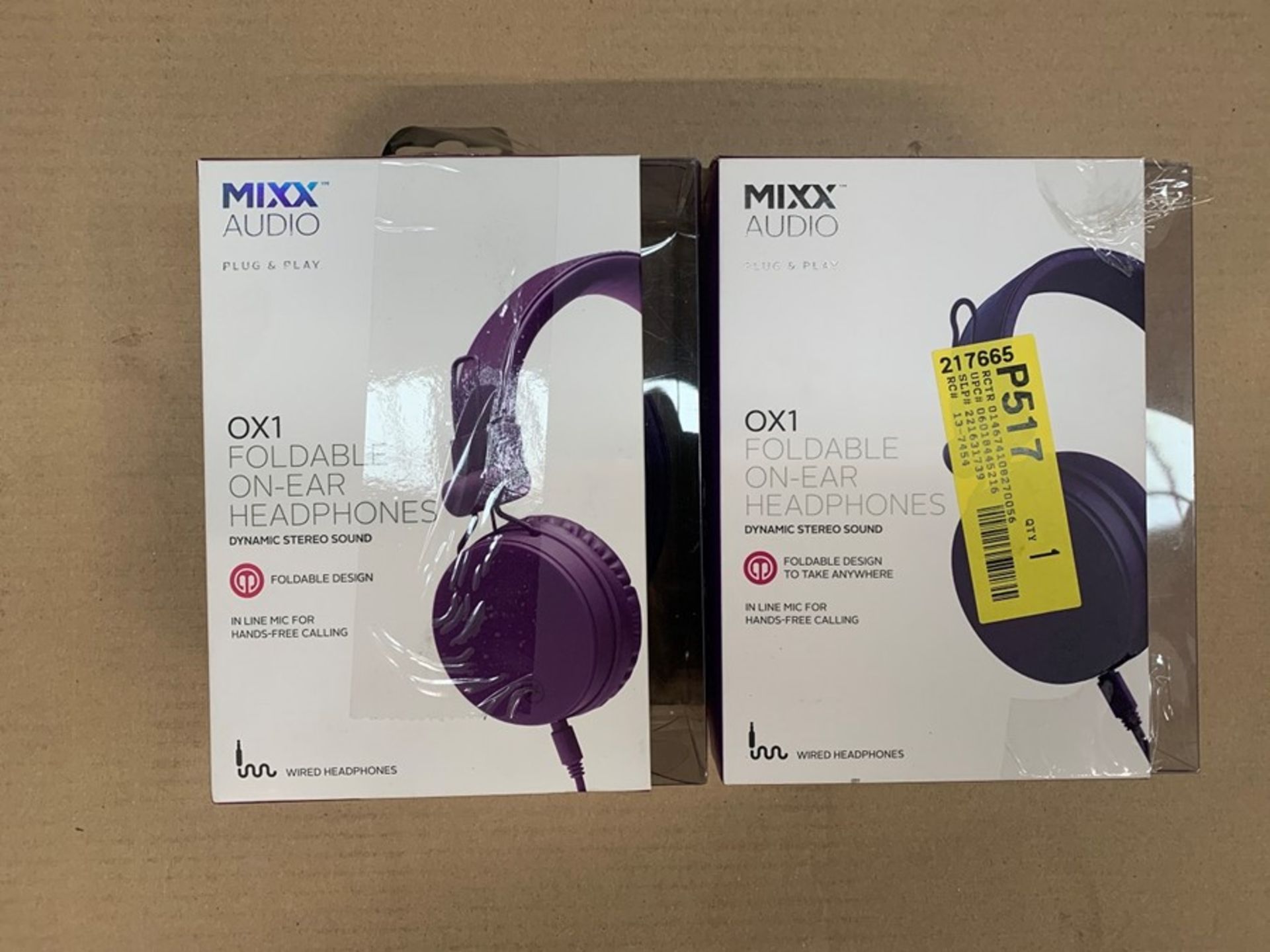 1 LOT TO CONTAIN 2 MIXX AUDIO OX1 FOLDABLE ON-EAR HEADPHONES IN PURPLE / BL - 7665 / RRP £23.98 (
