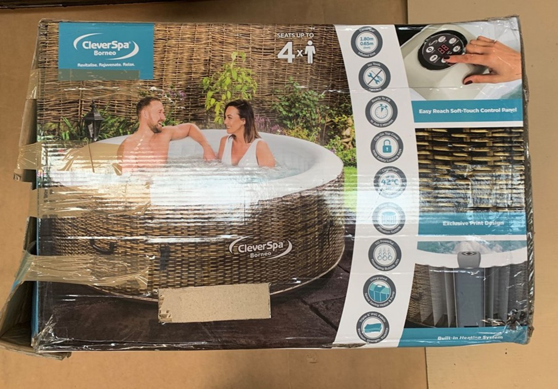 1 BOXED CLEVERSPA BORNEO 4 PERSON INFLATABLE SPA / BL - 7568 / RRP £300.00 (PUBLIC VIEWING