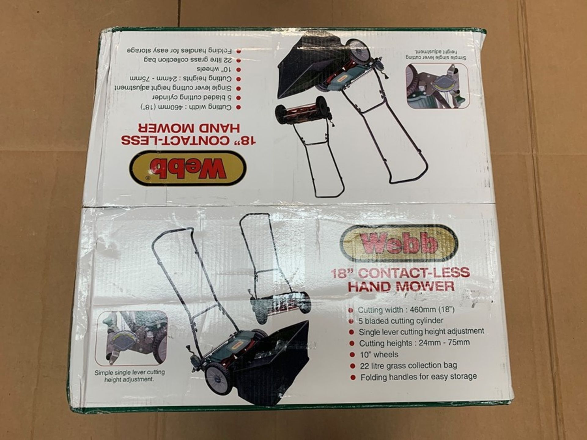 1 BOXED UNTESTED WEBB 18" CONTACTLESS HAND MOWER / RRP £87.99 (PUBLIC VIEWING AVAILABLE)