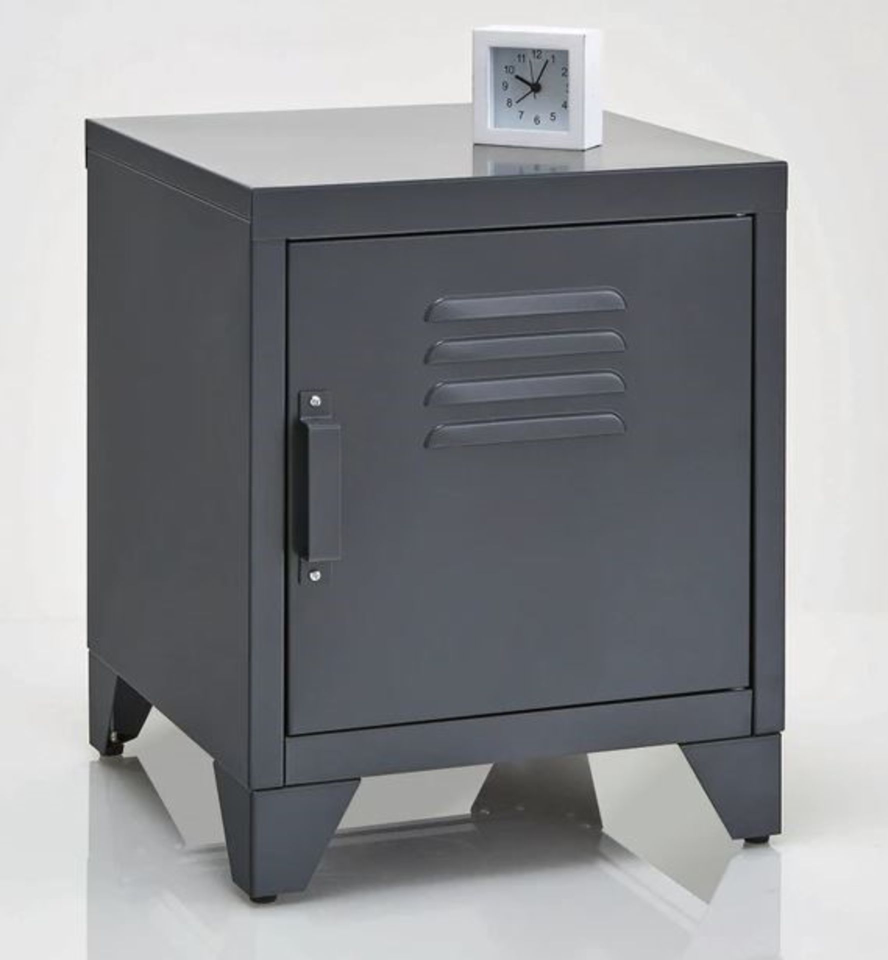 1 BOXED DESIGNER GRADE B HIBA METAL BEDSIDE TABLE IN CHARCOAL GREY / RRP £110.00 (PUBLIC VIEWING