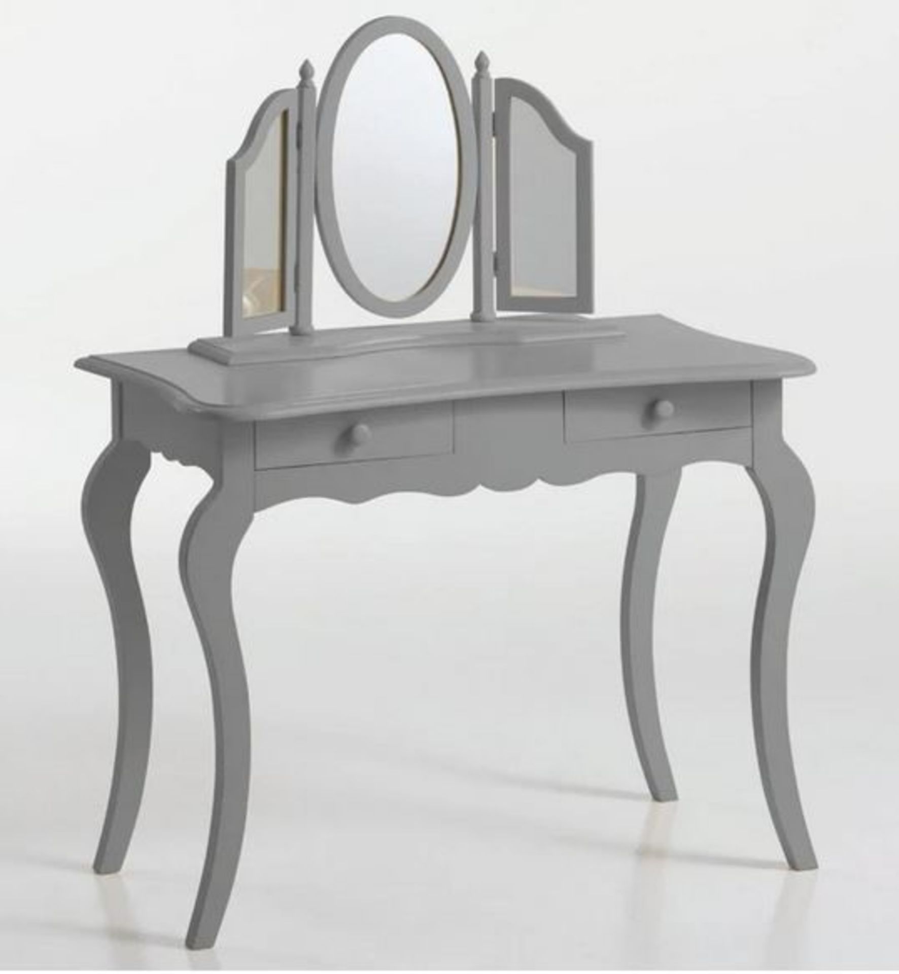 1 GRADE B BOXED DESIGNER SOUPIR SOLID PINE VINTAGE CURVED DRESSING TABLE IN TAUPE BROWN / RRP £239.
