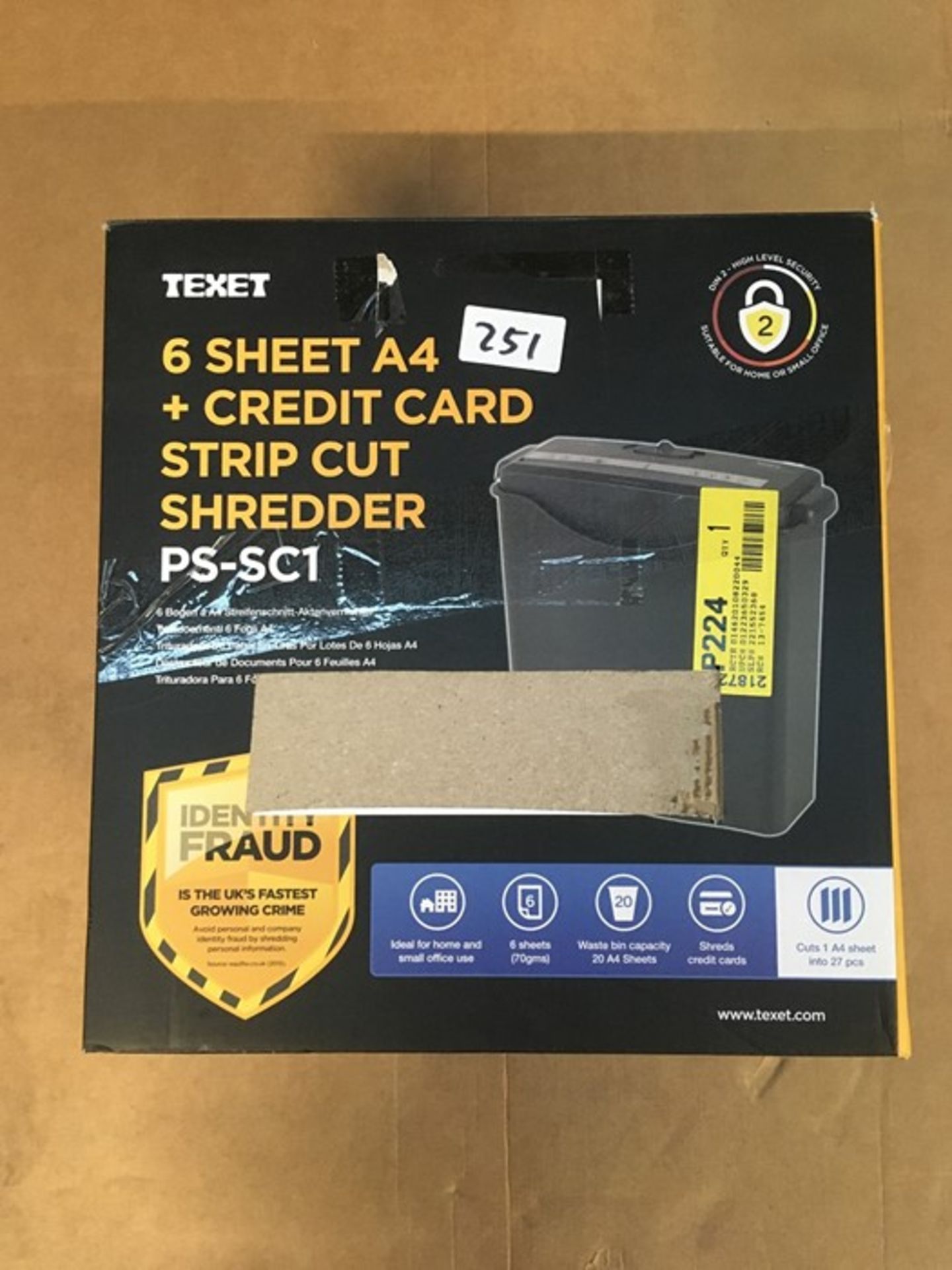 1 LOT TO CONTAIN 2 BOXED TEXET 6 SHEET A4 + CREDIT CARD STRIP CUT SHREDDER PS-SC1 / RRP £56.50/ BL -
