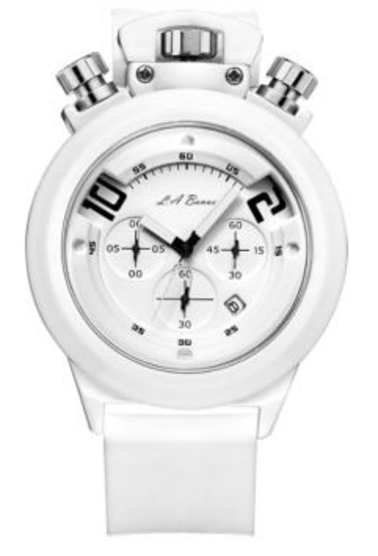 Men’s LA Banus chronograph Bull Crown sports watch, polar white dial, polar white rubber strap.