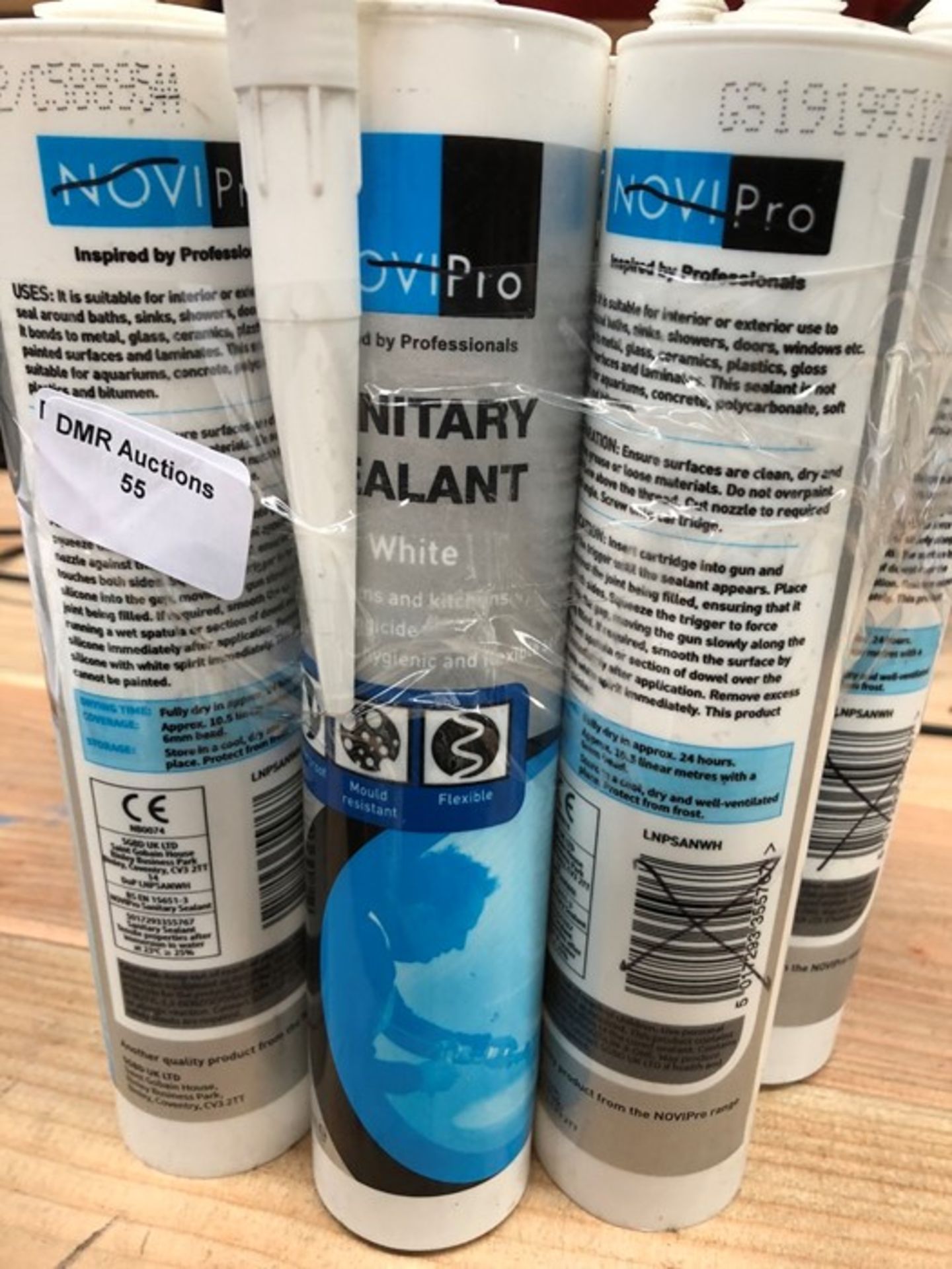 1 LOT TO CONTAIN 10 CANS OF NOVIPRO SANITARY SEALANT IN WHITE / PN - 722 (PUBLIC VIEWING AVAILABLE)