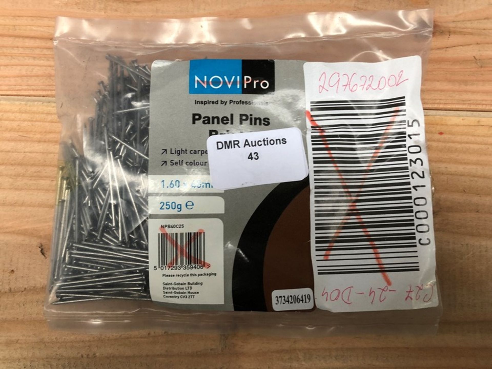 1 BAG OF NOVIPRO PANEL PINS BRIGHT / SIZE: 1.60 X 40MM / PN - 722 (PUBLIC VIEWING AVAILABLE)