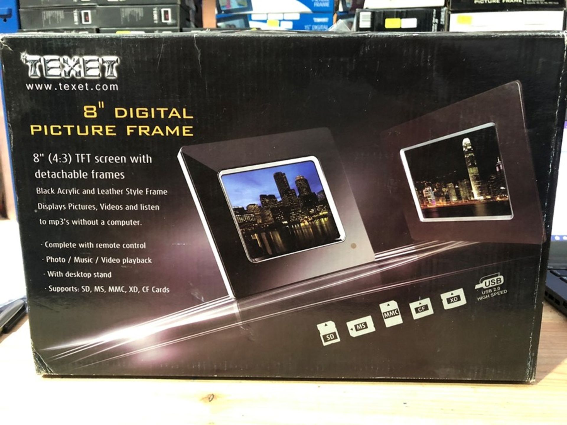 1 BOXED TEXET 8" DIGITAL PICTURE FRAME IN BLACK / RRP £29.99 (PUBLIC VIEWING AVAILABLE)