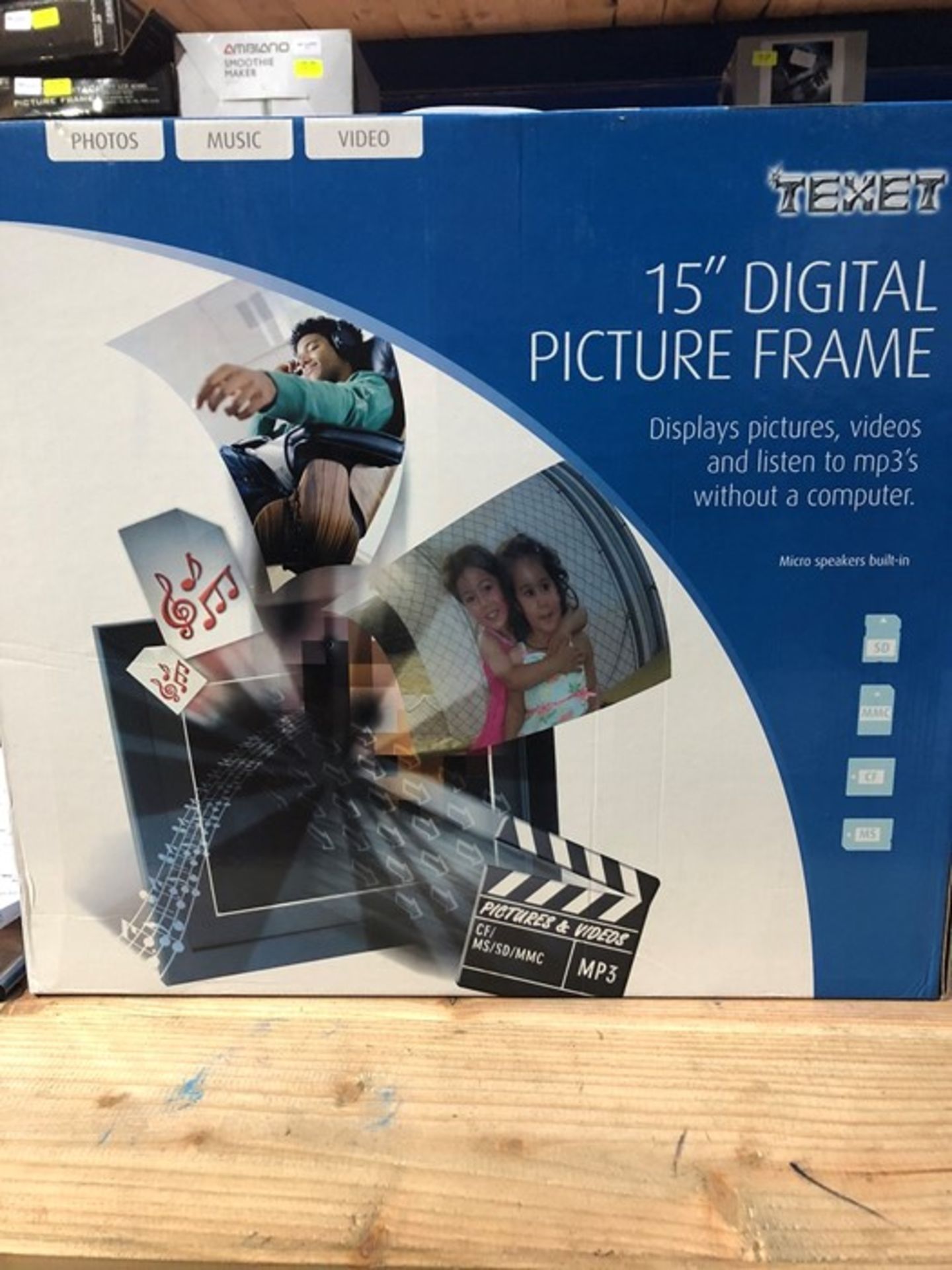 1 BOXED TEXET 15" HIGH PERFORMANCE DIGITAL PICTURE FRAME / RRP £50.89 (PUBLIC VIEWING AVAILABLE)