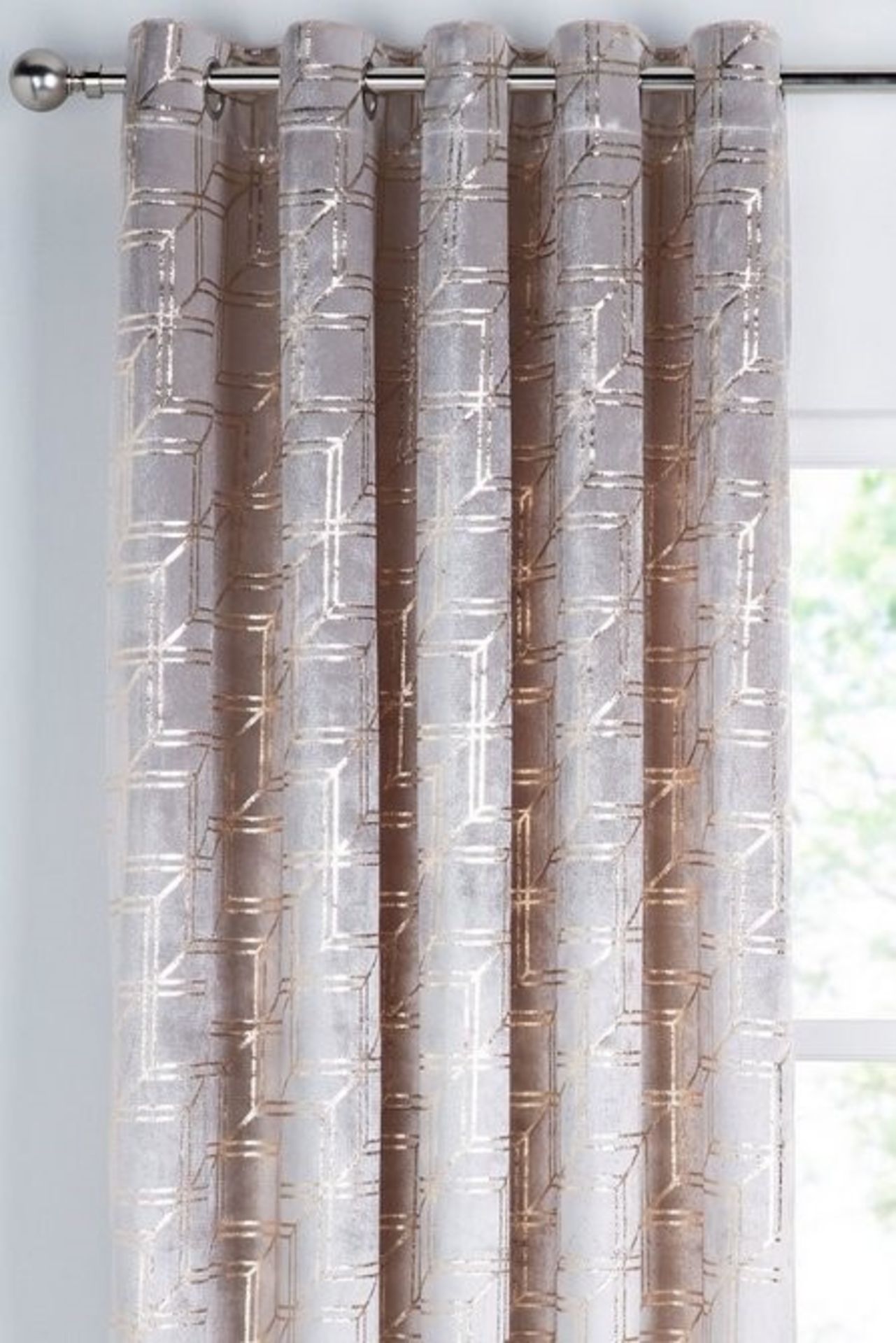 1 BAGGED METALLIC CUBES VELVET EYELES CURTAINS IN NATURAL / 90X90" / RRP £110.00 (PUBLIC VIEWING - Image 2 of 2