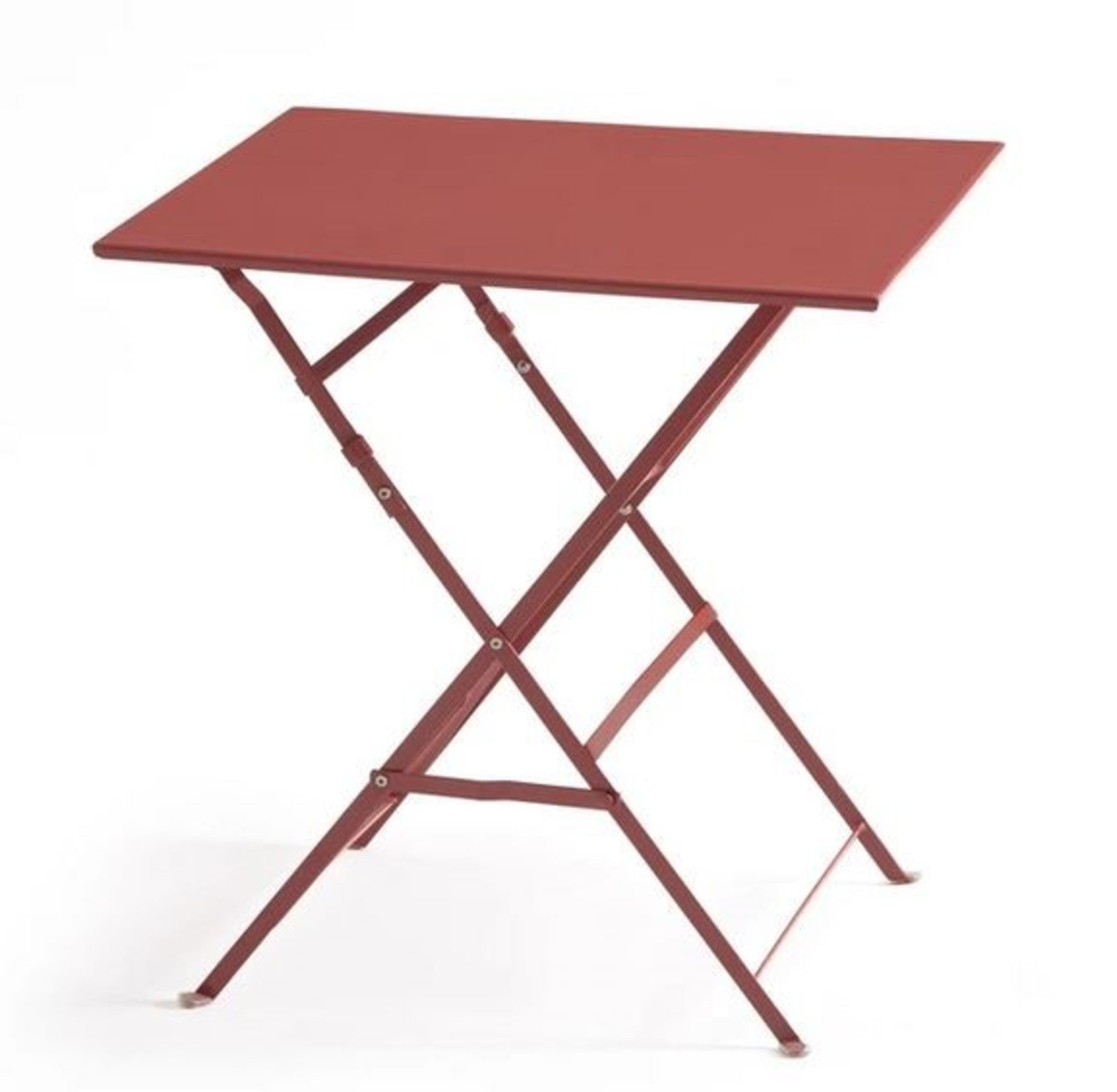 1 GRADE B BOXED DESIGNER SQUARE METAL FOLDING TABLE IN TERRACOTTA / RRP £99.00 (PUBLIC VIEWING