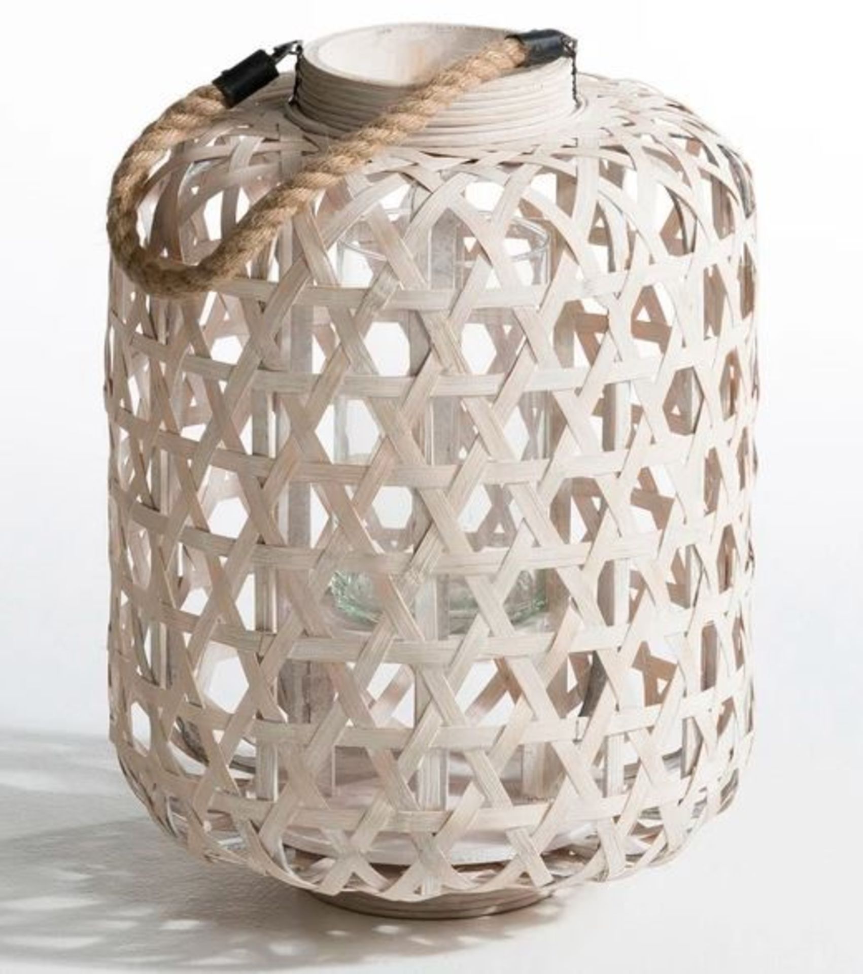 1 GRADE A ASSEMBLED DESIGNER PROCIDA WOVEN BAMBOO CANDLE HOLDER IN NATURAL / RRP £60.00 (PUBLIC