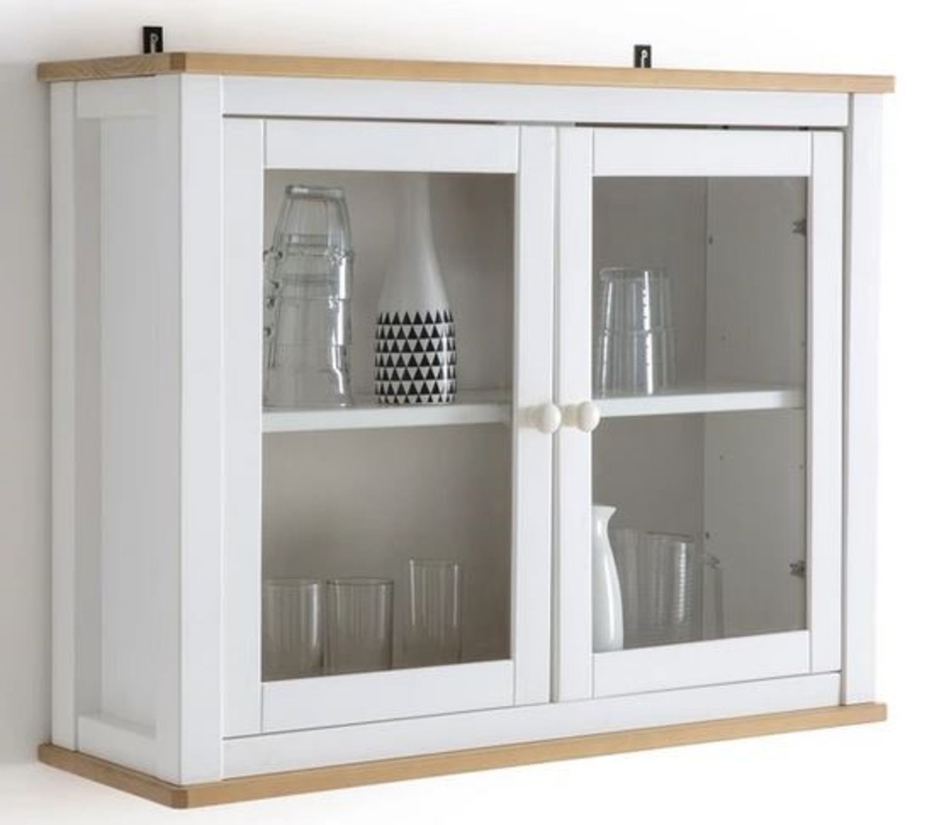 1 GRADE B BOXED DESIGNER ALVINA SCANDI-STYLE SOLID PINE KITCHEN DISPLAY CABINET IN WHITE / RRP £