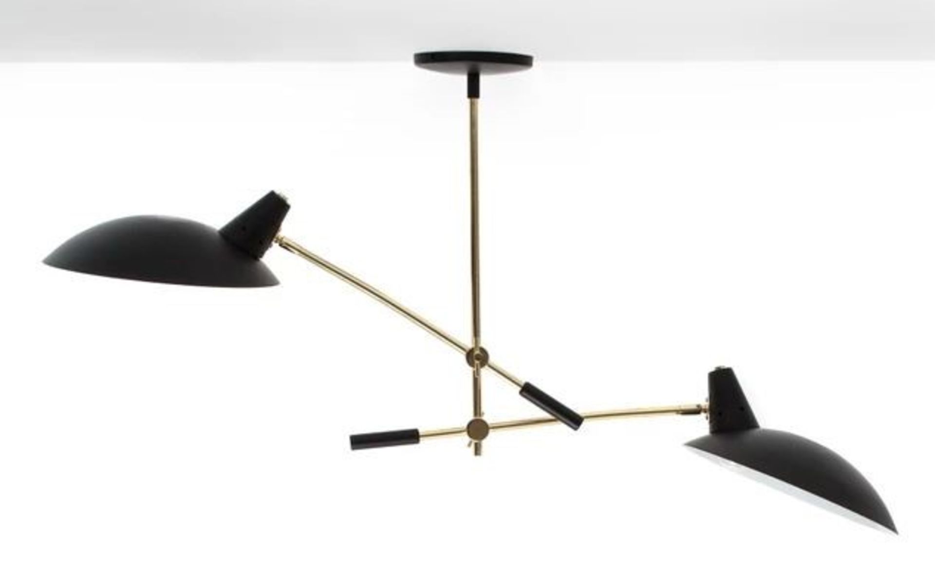 1 GRADE A BOXED DESIGNER ROSELLA 2 ARM CONTEMPORARY CEILING LIGHT IN BLACK AND BRASS / RRP £210.