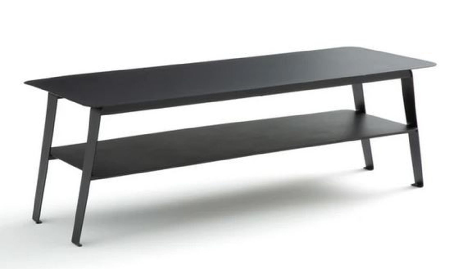 1 BOXED GRADE B DESIGNER HIBA TWO-TIER METAL COFFEE TABLE IN BLACK / RRP £185.00 (PUBLIC VIEWING