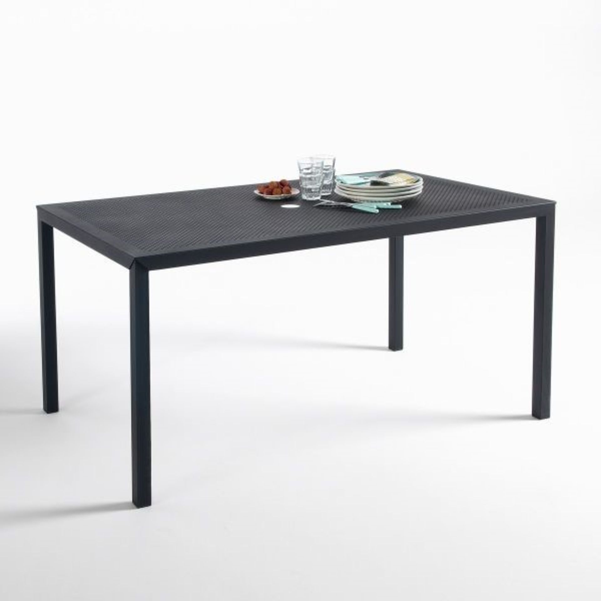 1 GRADE B BOXED DESIGNER RECTANGULAR PERFORATED METAL GARDEN TABLE IN BLACK / RRP £167.98 (PUBLIC - Image 2 of 2