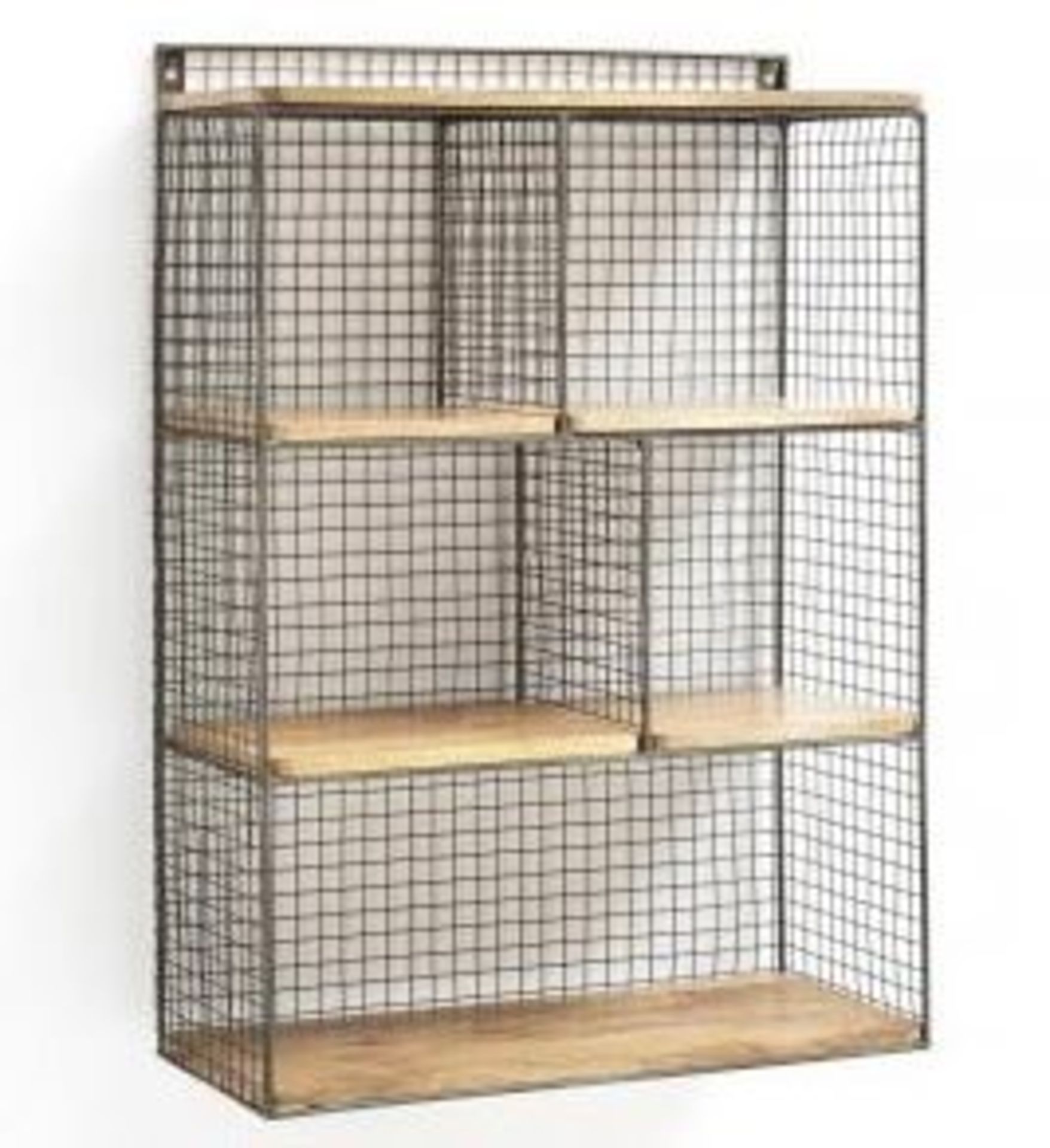 1 GRADE A BOXED DESIGNER AREGLO PIGEONHOLE WALL SHELF IN WOOD AND METAL / RRP £110.00 (PUBLIC