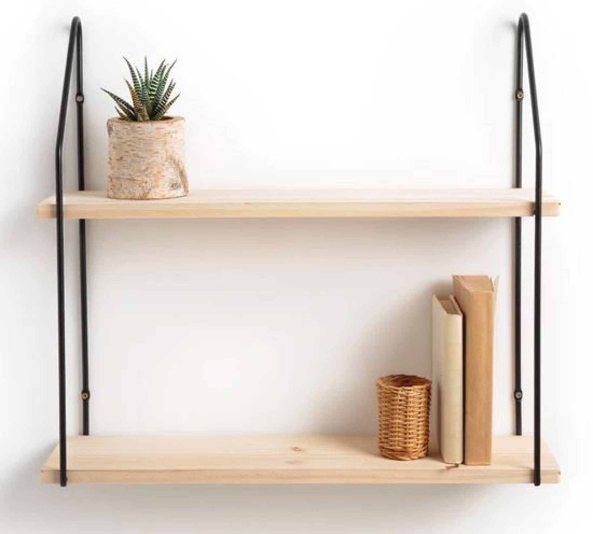 1 GRADE A BOXED DESIGNER VINO PINE AND METAL WALL SHELVES IN GOLD / RRP £45.00 **PLEASE NOTE RAILS