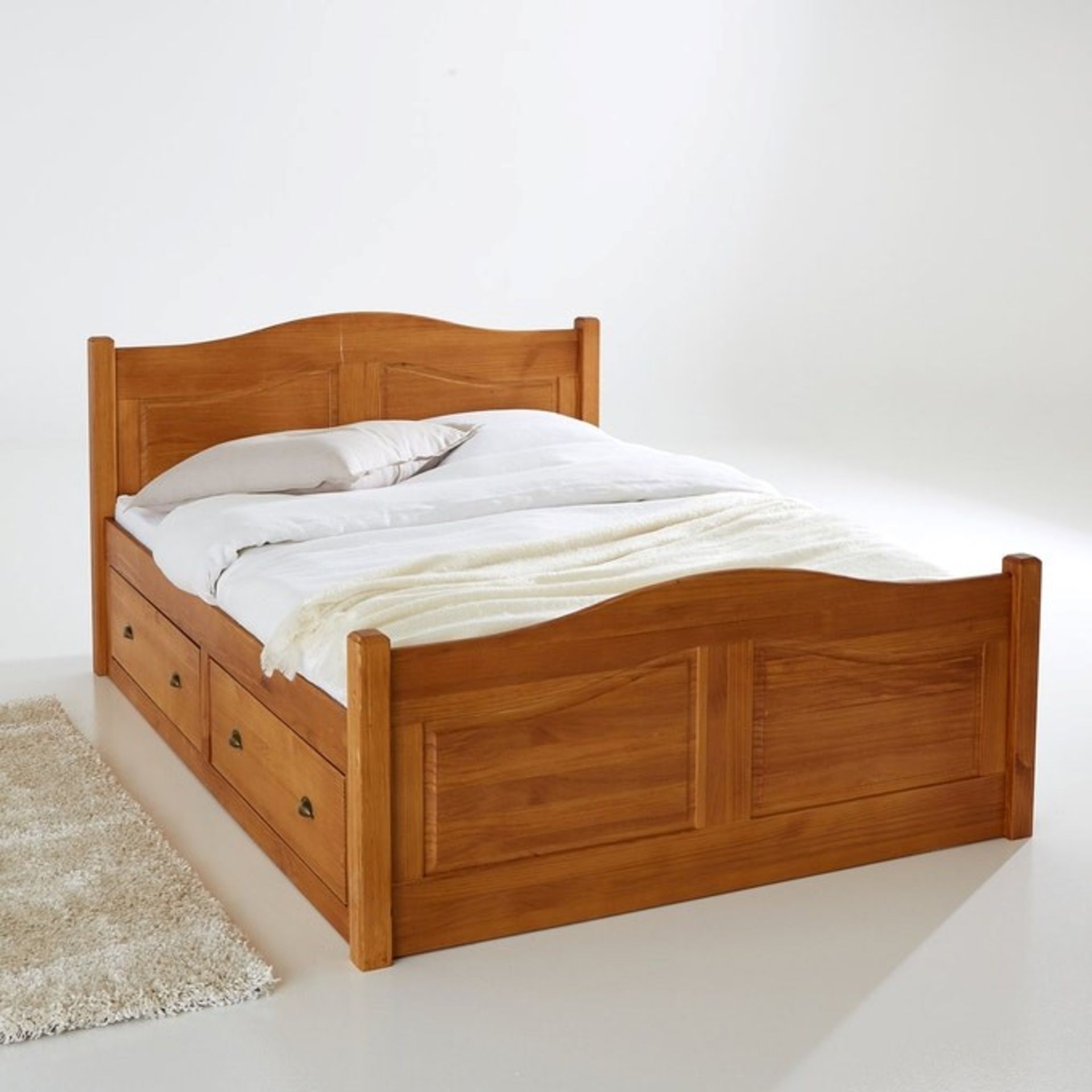 1 GRADE A BOXED DESIGNER AUTHENTIC STYLE SOLID PINE BED WITH 4 DRAWERS WITHOUT SLATS IN NATURAL