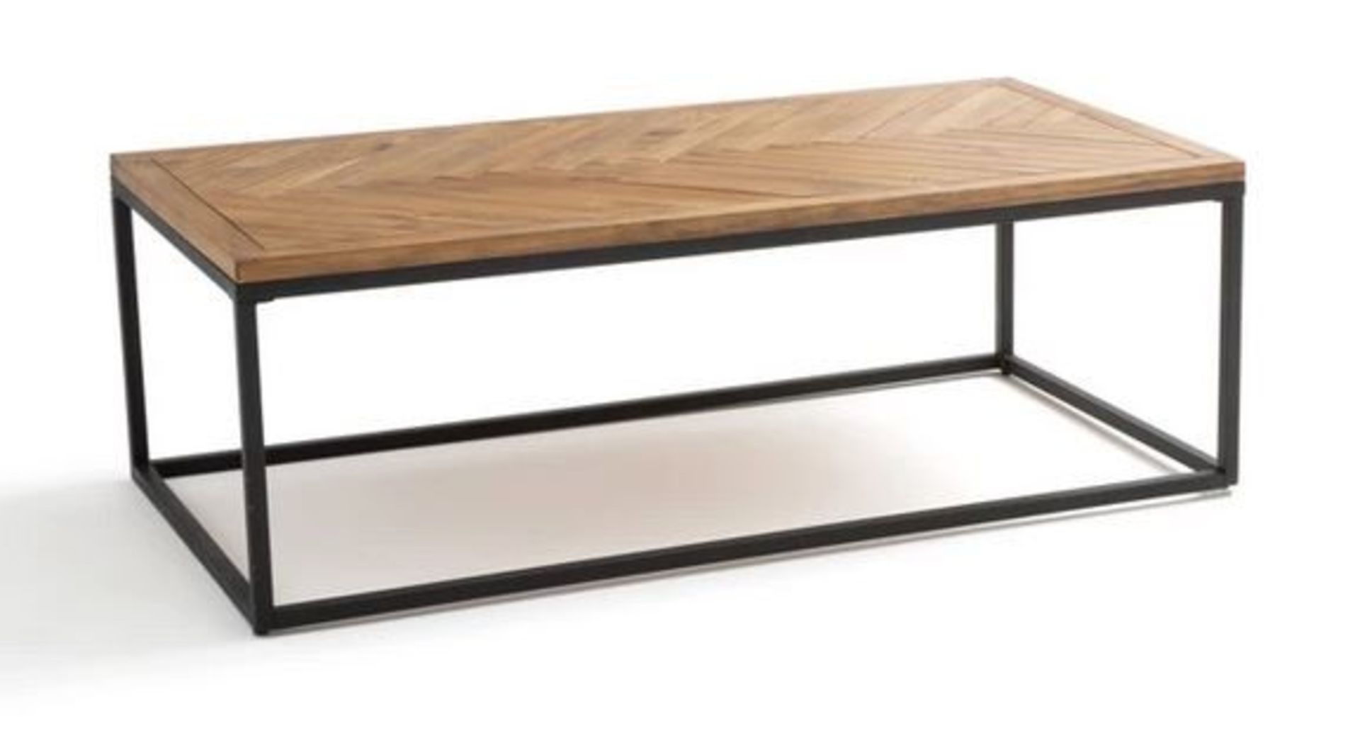 1 GRADE B BOXED DESIGNER METAL AND PINE PARQUET COFFEE TABLE / RRP £195.00 (PUBLIC VIEWING