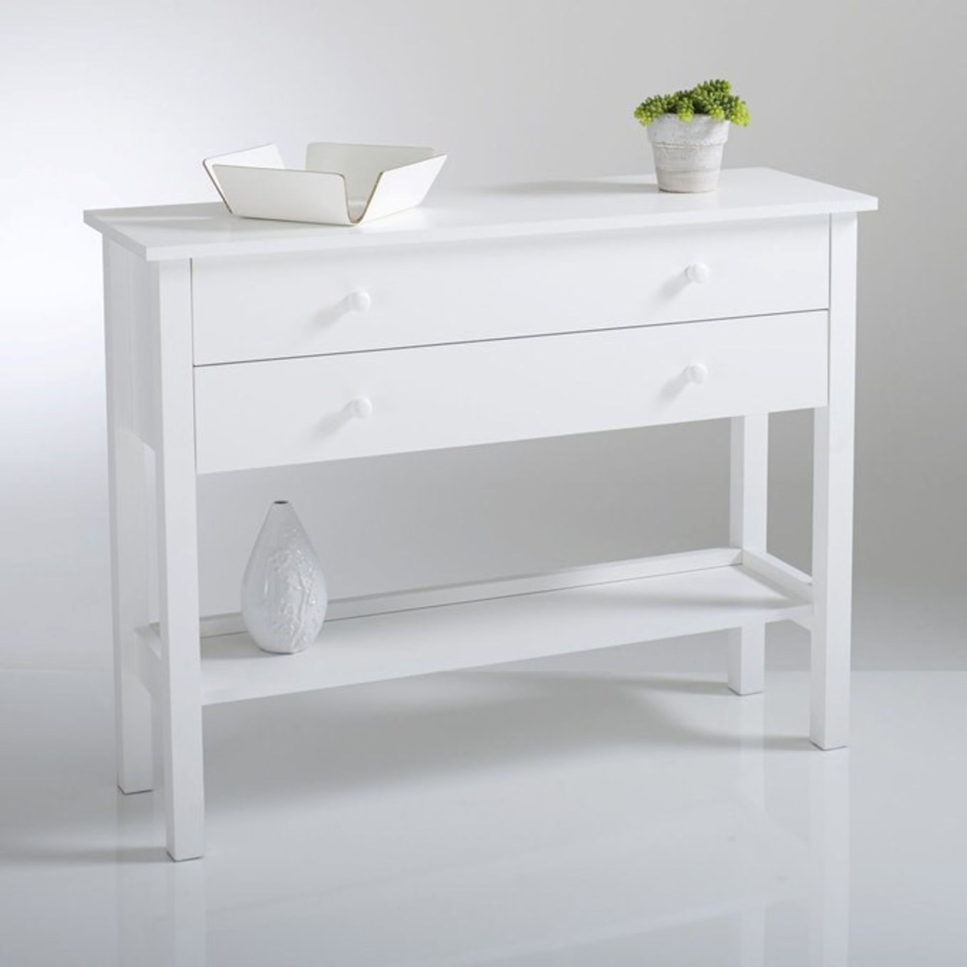 1 GRADE A BOXED PERRINE SOLID PINE CONSOLE IN WHITE / RRP £229.00 (PUBLIC VIEWING AVAILABLE)