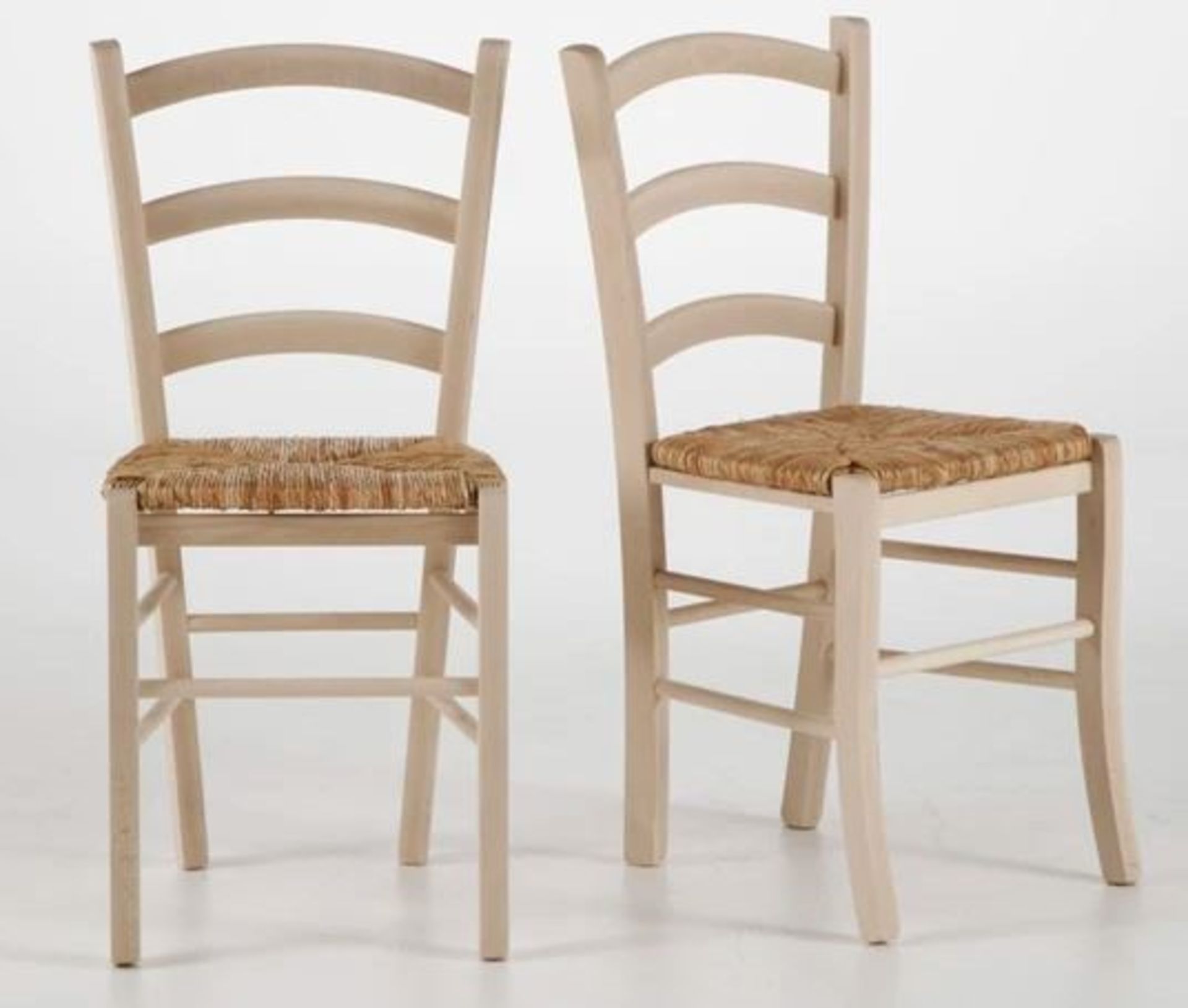 1 GRADE A ASSEMBLED SET OF 2 DESIGNER PERRINE FARMHOUSE CHAIRS IN SOLID BEECH WITH AN UNTREATED