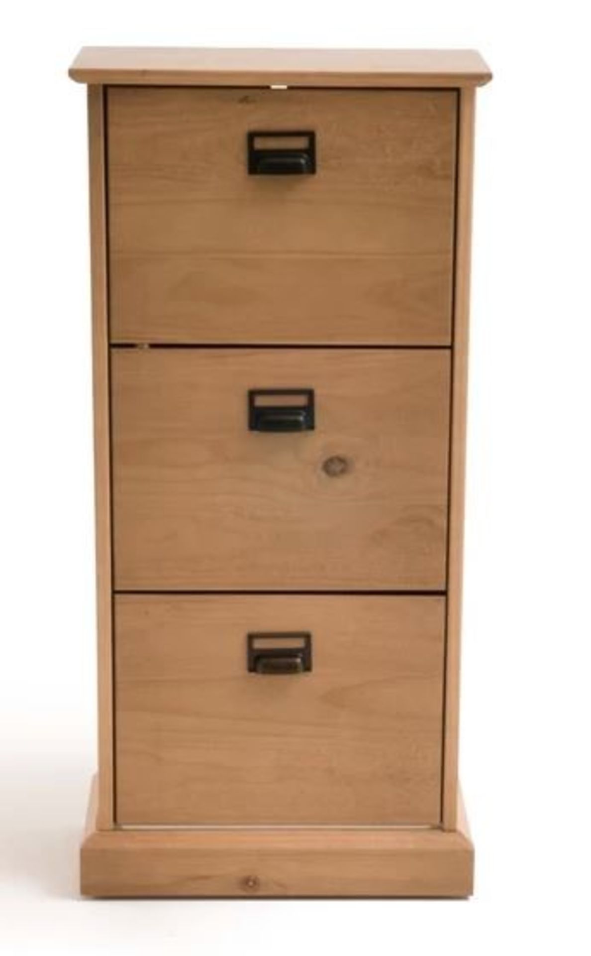 1 GRADE B BOXED DESIGNER LINDLEY SHOE CABINET WITH 3 PULL DOWN DOORS IN A LIGHT OAK FINISH / RRP £