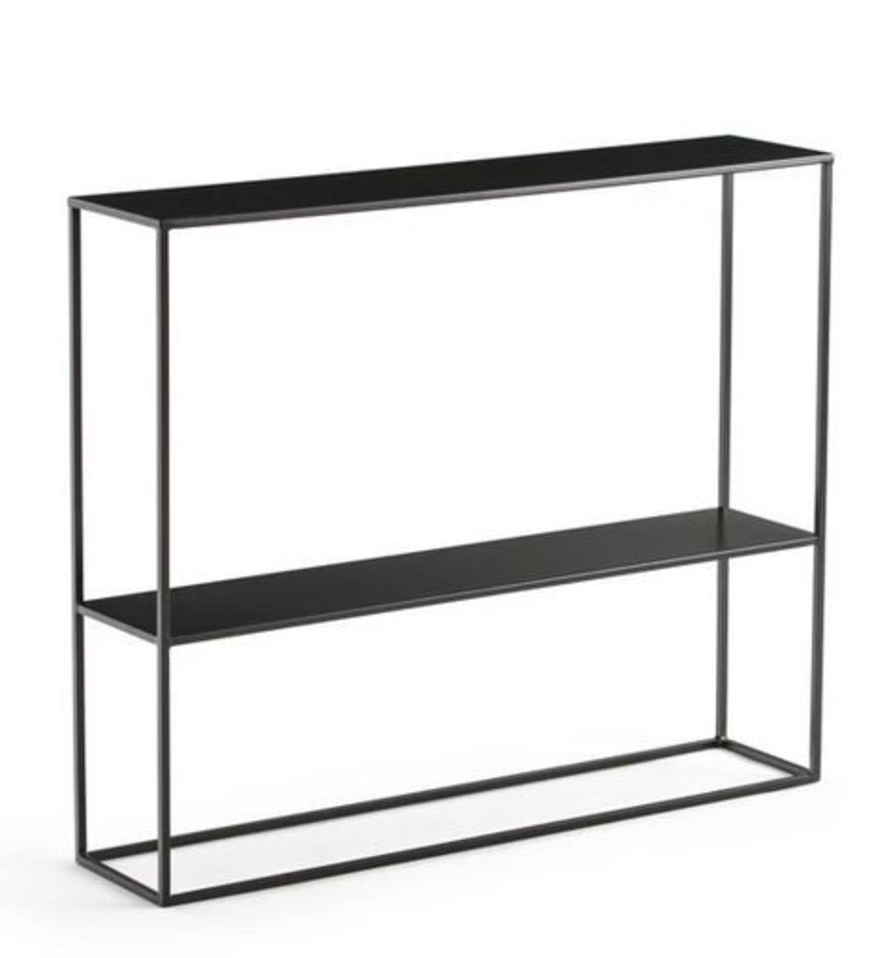 1 GRADE B BOXED DESIGNER METAL TWO SHELF WALL UNIT IN BLACK / RRP £120.00 (PUBLIC VIEWING