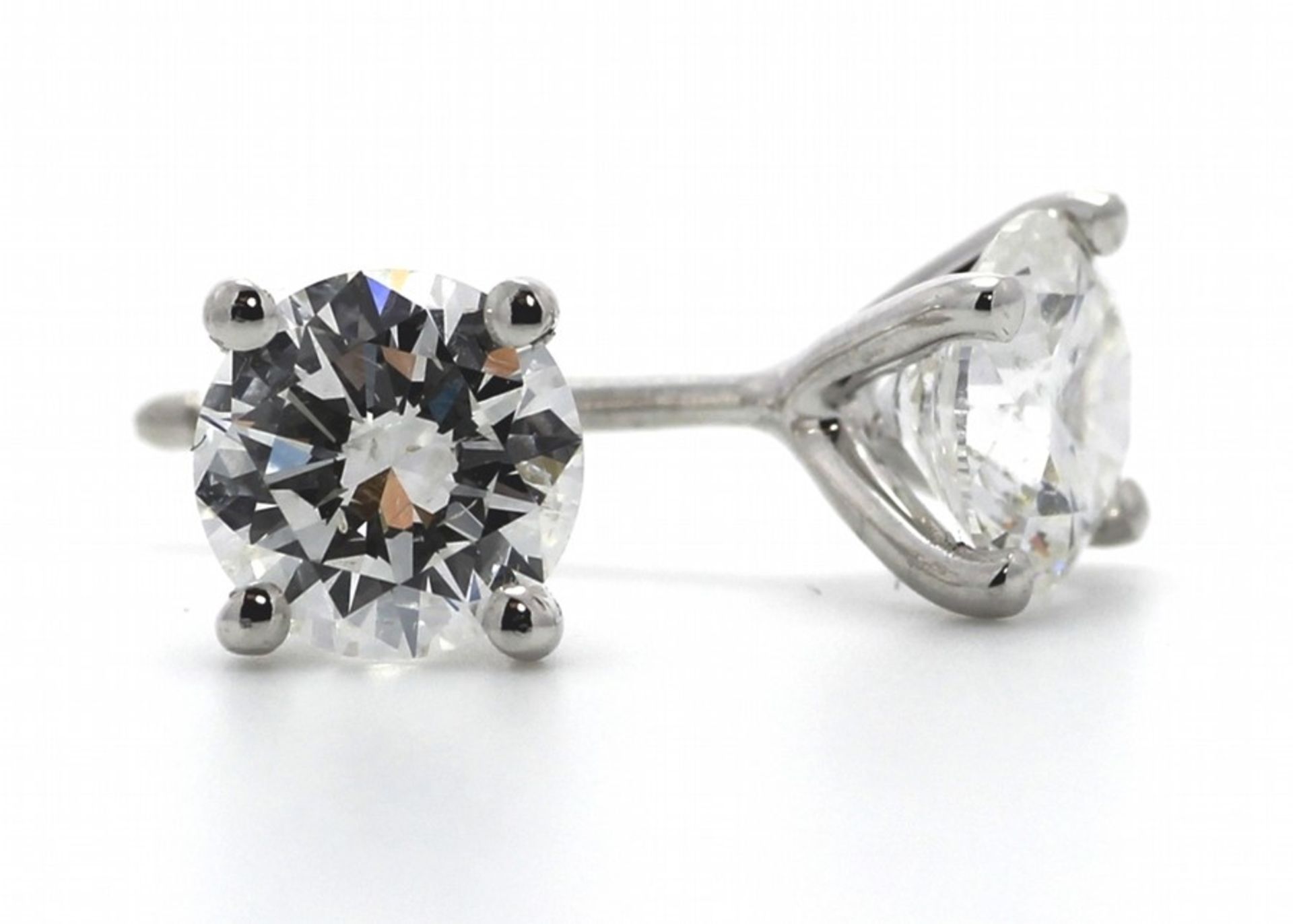 Valued by AGI £3,495.00 - 18ct White Gold Single Stone Claw Set Diamond Earring 0.80 Carats -