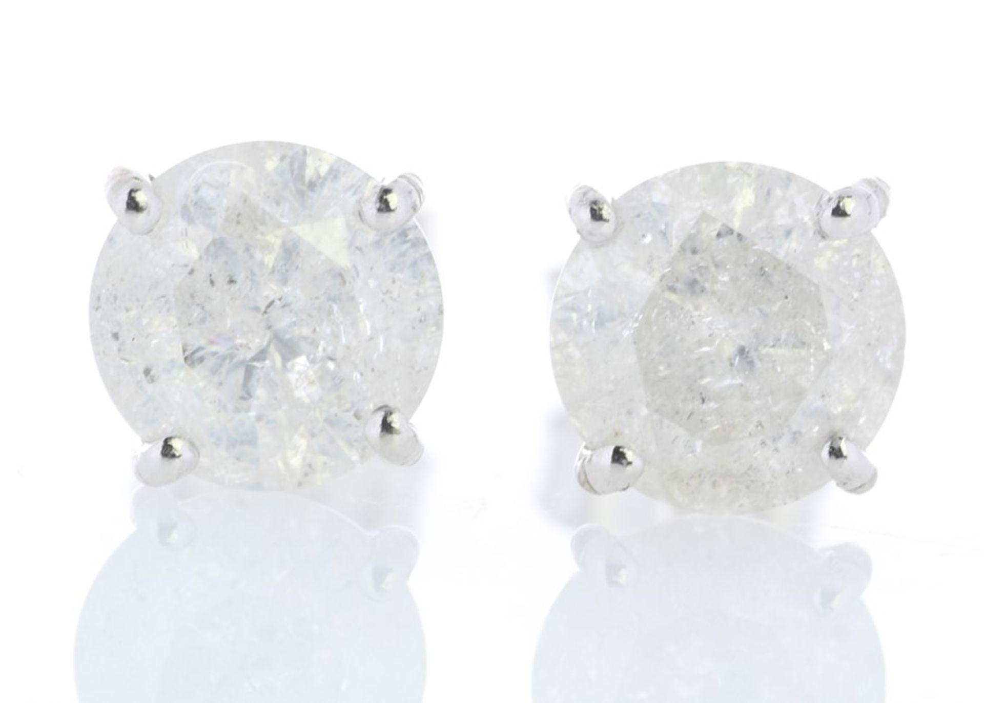 Valued by GIE £23,295.00 - 18ct White Gold Single Stone Prong Set Diamond Earring 2.26 Carats -