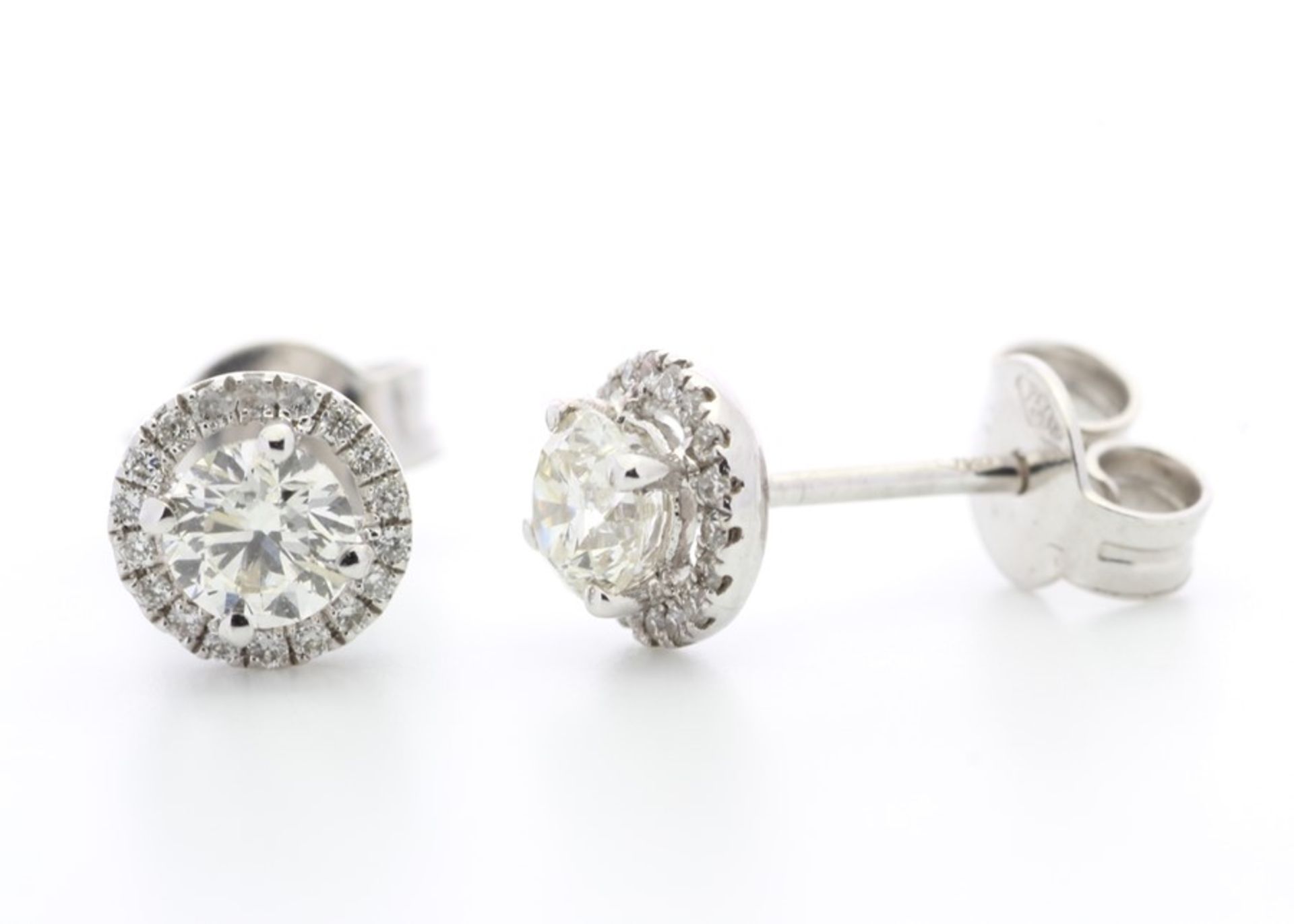 Valued by GIE £10,845.00 - 18ct White Gold Single Stone With Halo Setting Earring 0.65 Carats - - Image 3 of 5