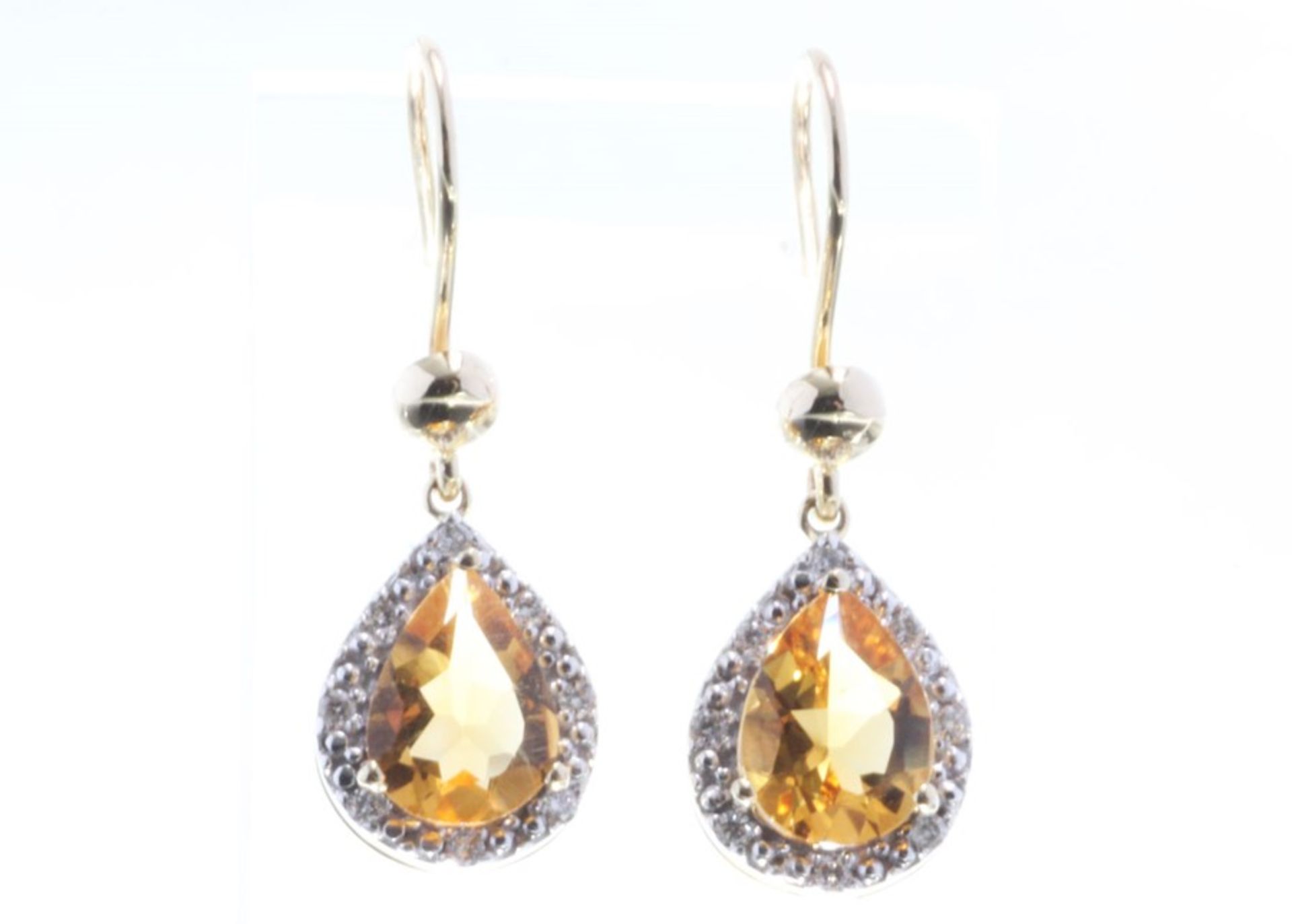 Valued by GIE £1,970.00 - 9ct Yellow Gold Citrine Diamond Earring 0.13 Carats - 7280001C, Colour- - Image 2 of 3