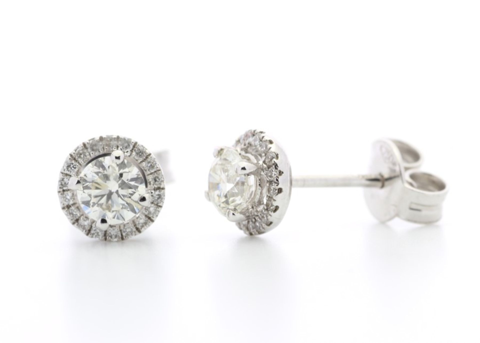 Valued by GIE £10,845.00 - 18ct White Gold Single Stone With Halo Setting Earring 0.65 Carats - - Image 4 of 5