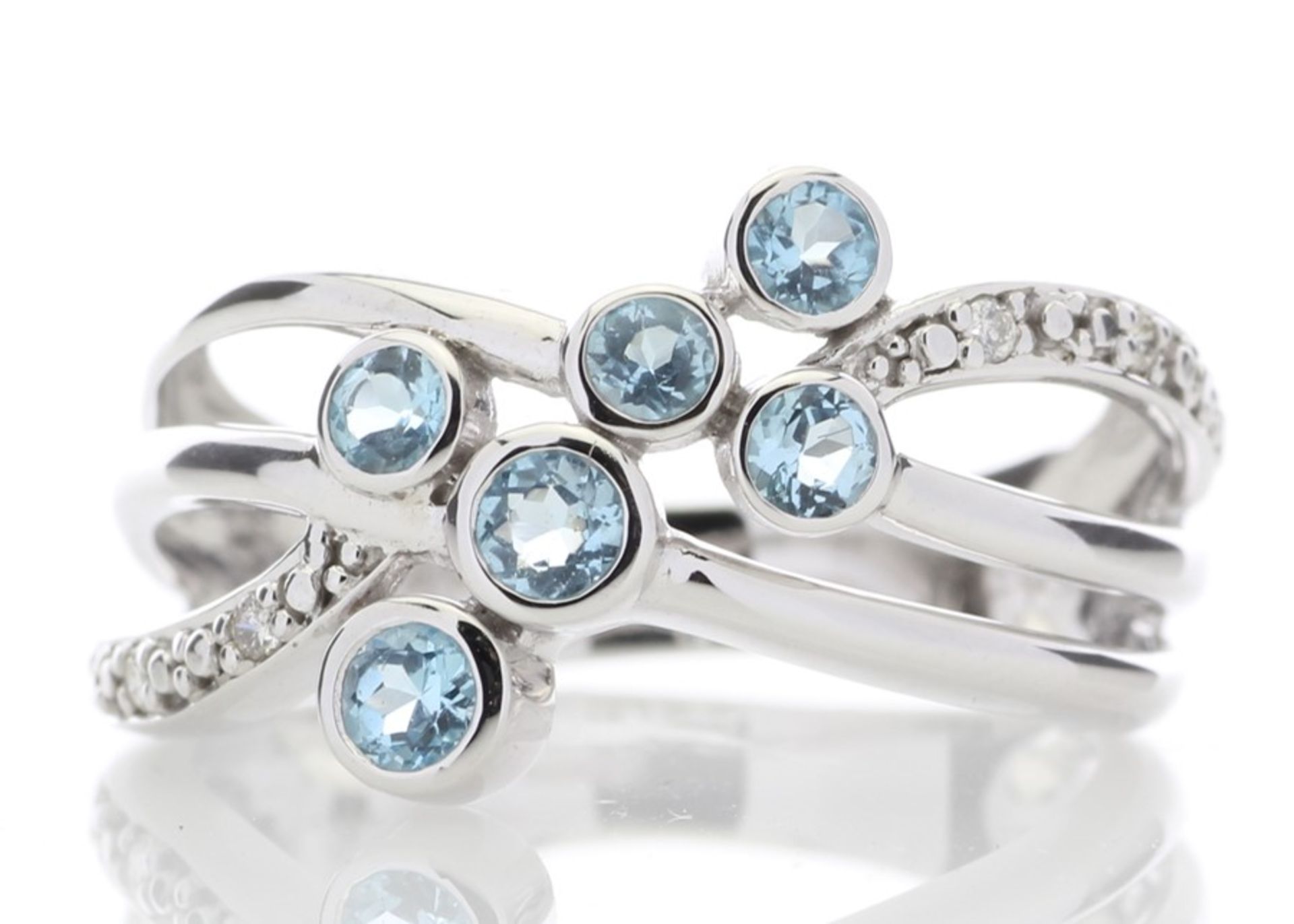 Valued by GIE £905.00 - 9ct White Gold Fancy Cluster Diamond Blue Topaz Ring 0.10 Carats - 8180046L,