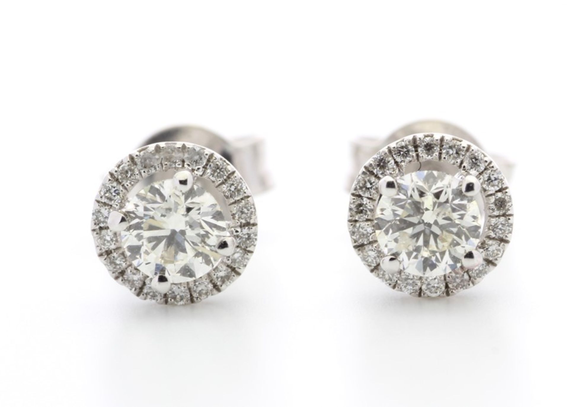 Valued by GIE £10,845.00 - 18ct White Gold Single Stone With Halo Setting Earring 0.65 Carats - - Image 2 of 5