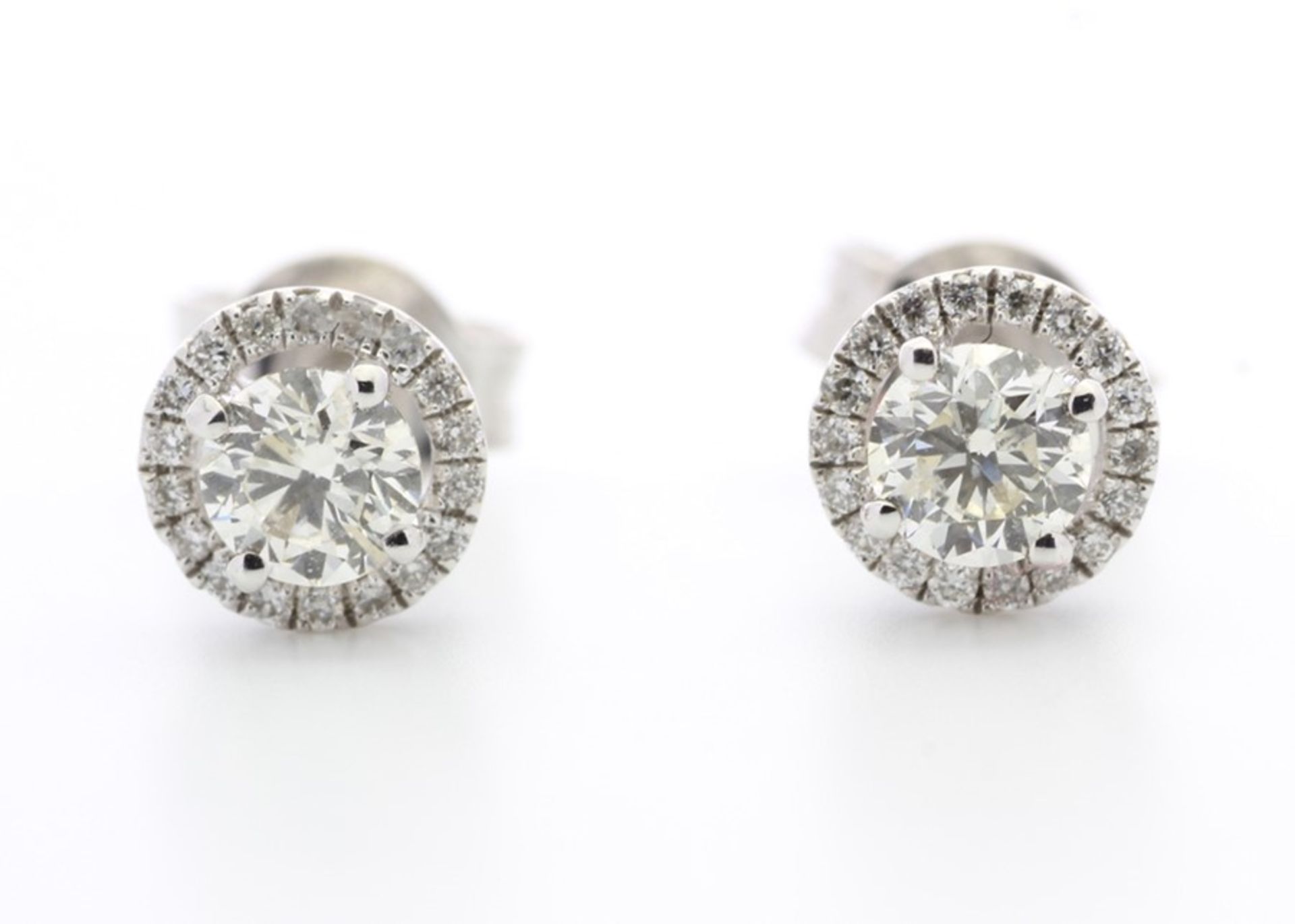 Valued by GIE £10,845.00 - 18ct White Gold Single Stone With Halo Setting Earring 0.65 Carats -