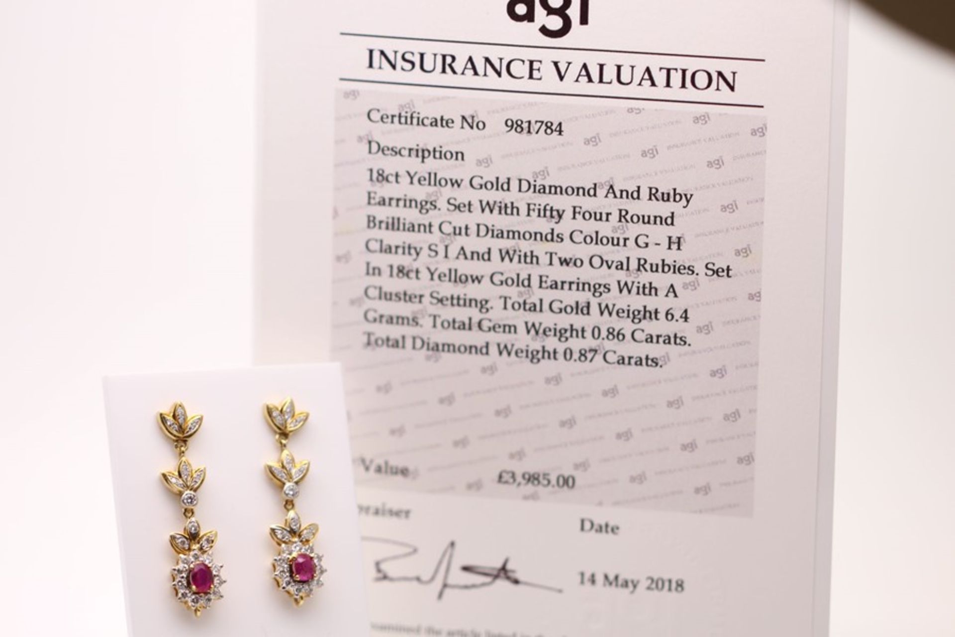 18CT YELLOW GOLD LADIES DIAMOND AND RUBY DROP EARRINGS - Image 3 of 3