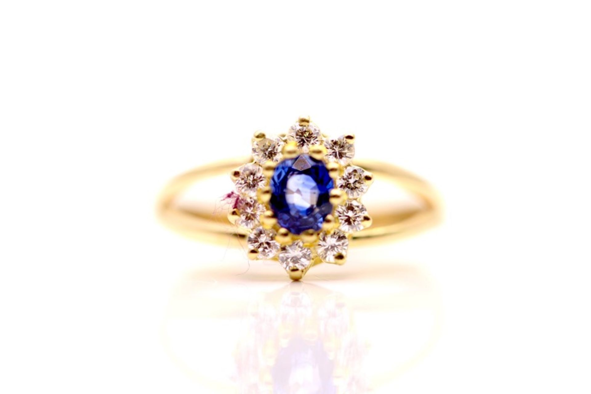 LADIES YELLOW GOLD DIAMOND AND SAPPHIRE CLUSTER RING